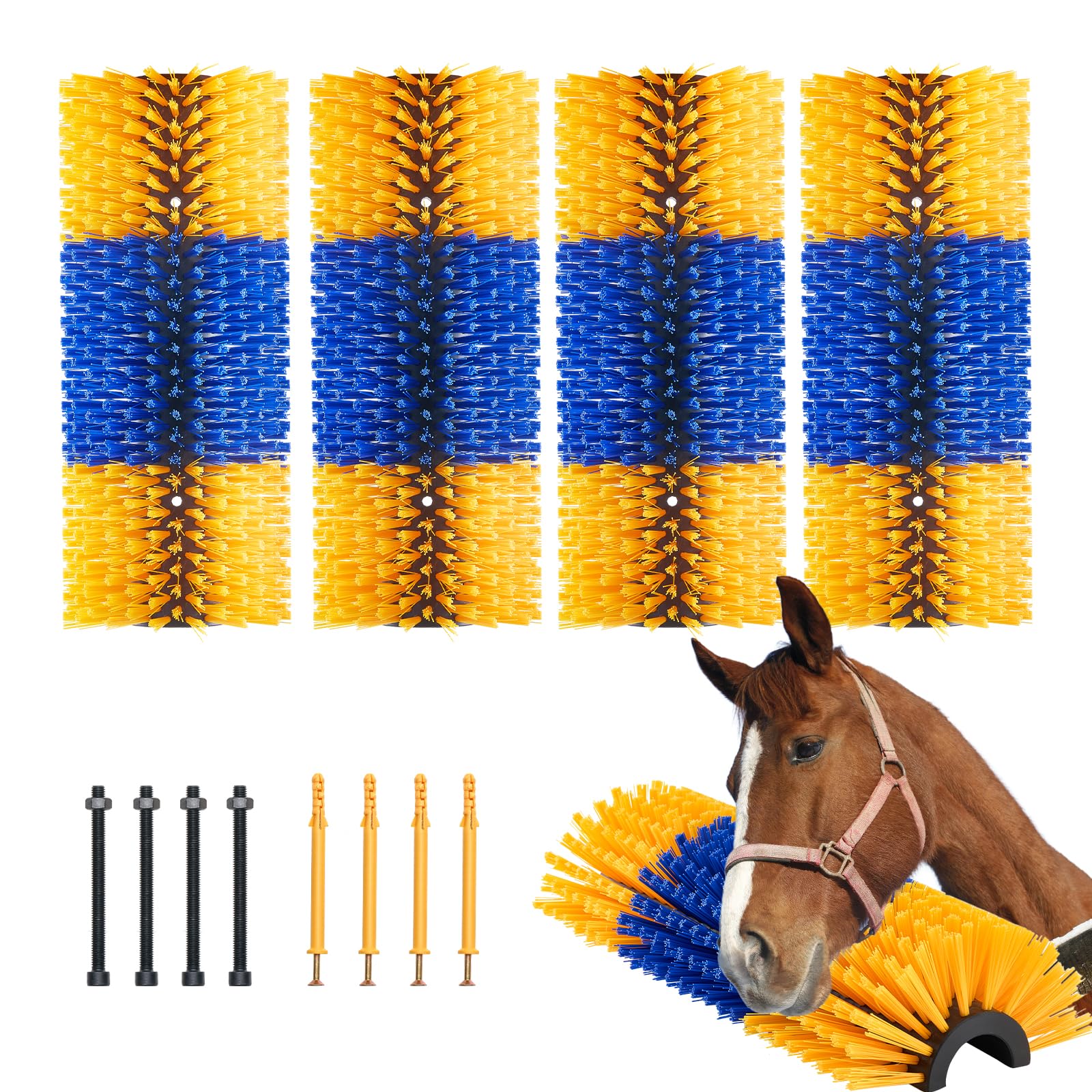 VEVOR Livestock Scratching Brush, 4 Pcs Horse Brush with 8 Screws, 20 x 7.5 in Cow Scratcher, for Back Itch Relief & Keep Cleani