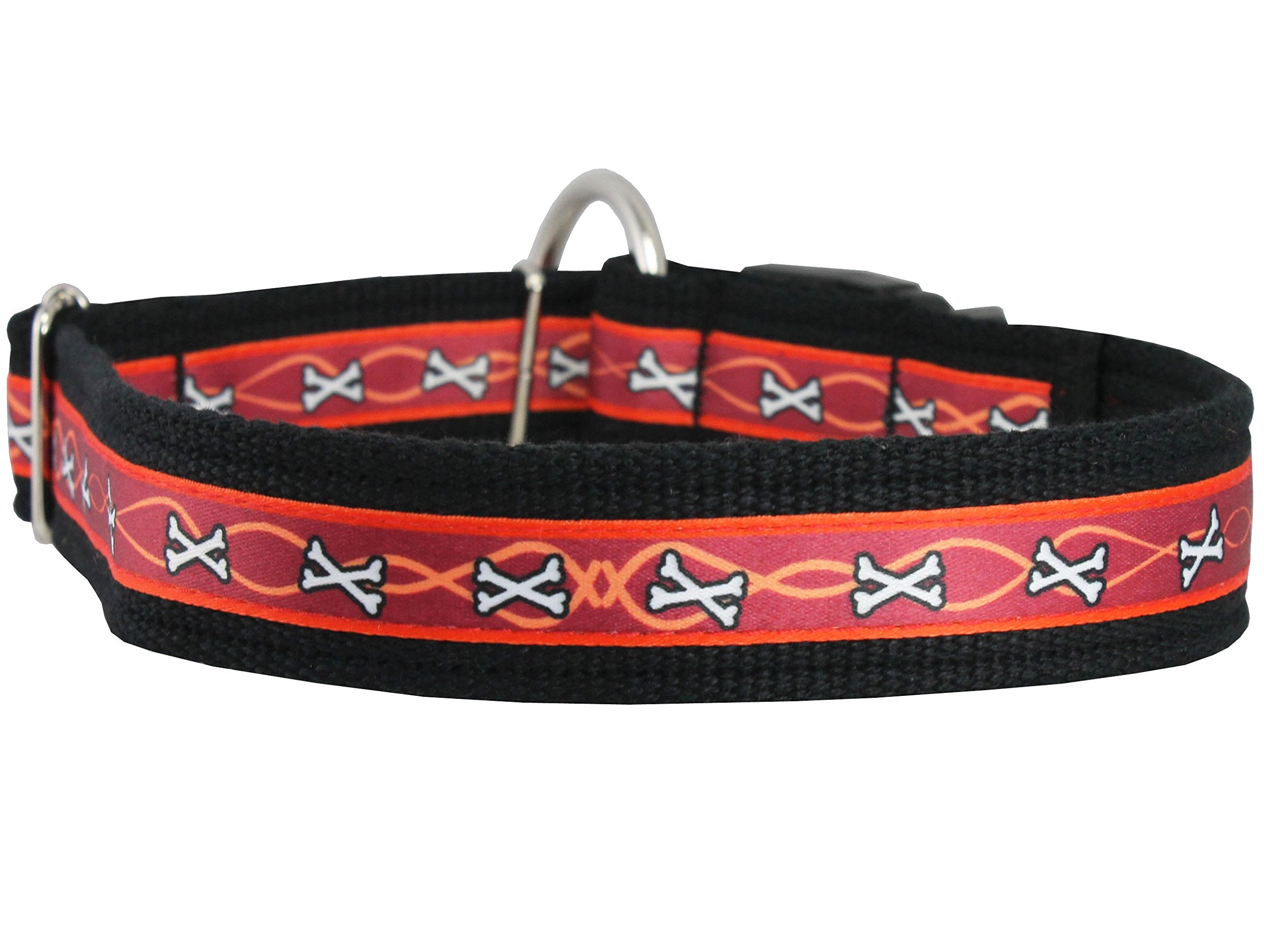 Cotton Web Adjustable Dog Collar 2 Sizes Medium To Xxlarge, Burgundy Bones Pattern (Medium/Large: 14'-20')