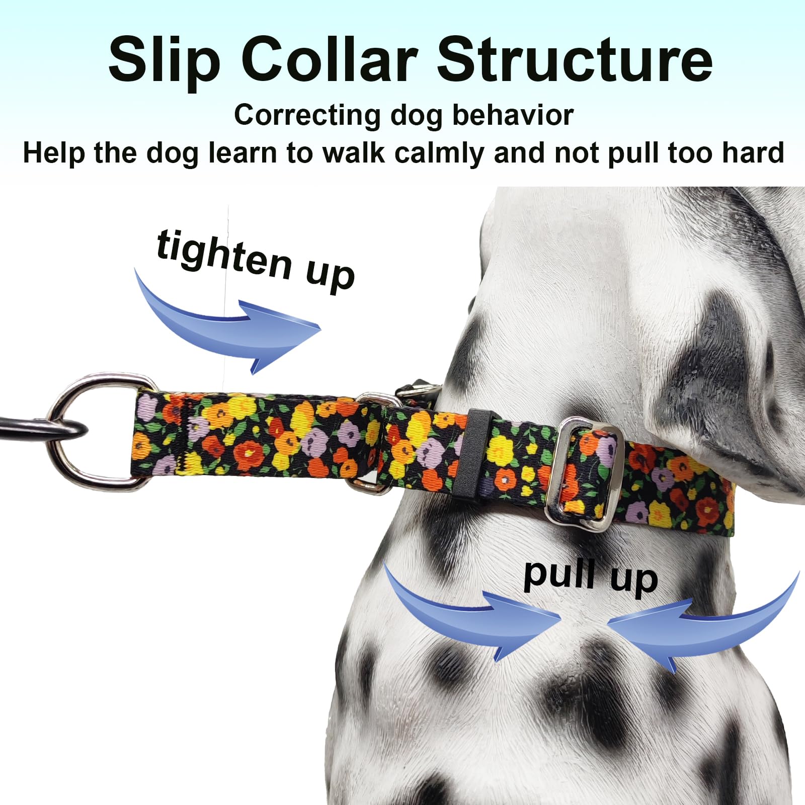 Fidohug Martingale Collar With Buckle Adjustable Nylon Training No Pull Dog Collars For Large Dogs (Orange Floral, Large)