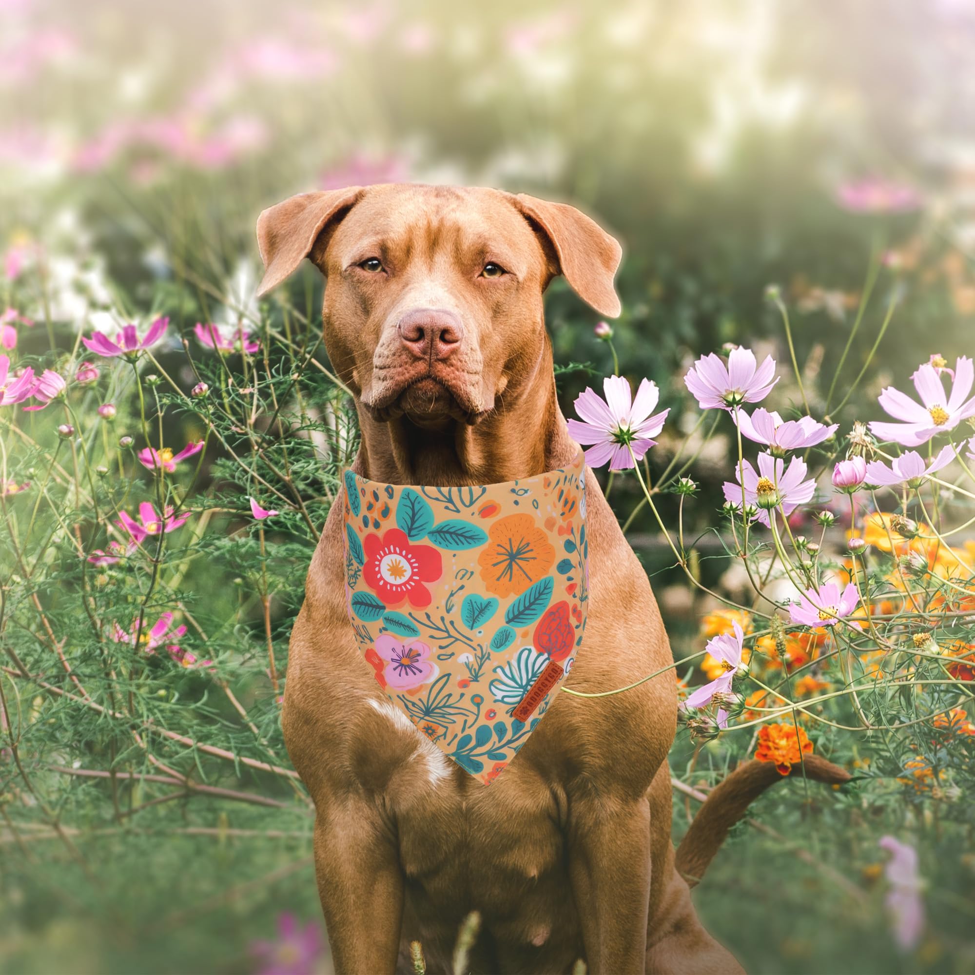 ADOGGYGO Floral Dog Bandana, Orange Green Flower Pet Scarf, Adjustable Fit Floral Bandanas for Extra Large Dogs Pets (X-Large)