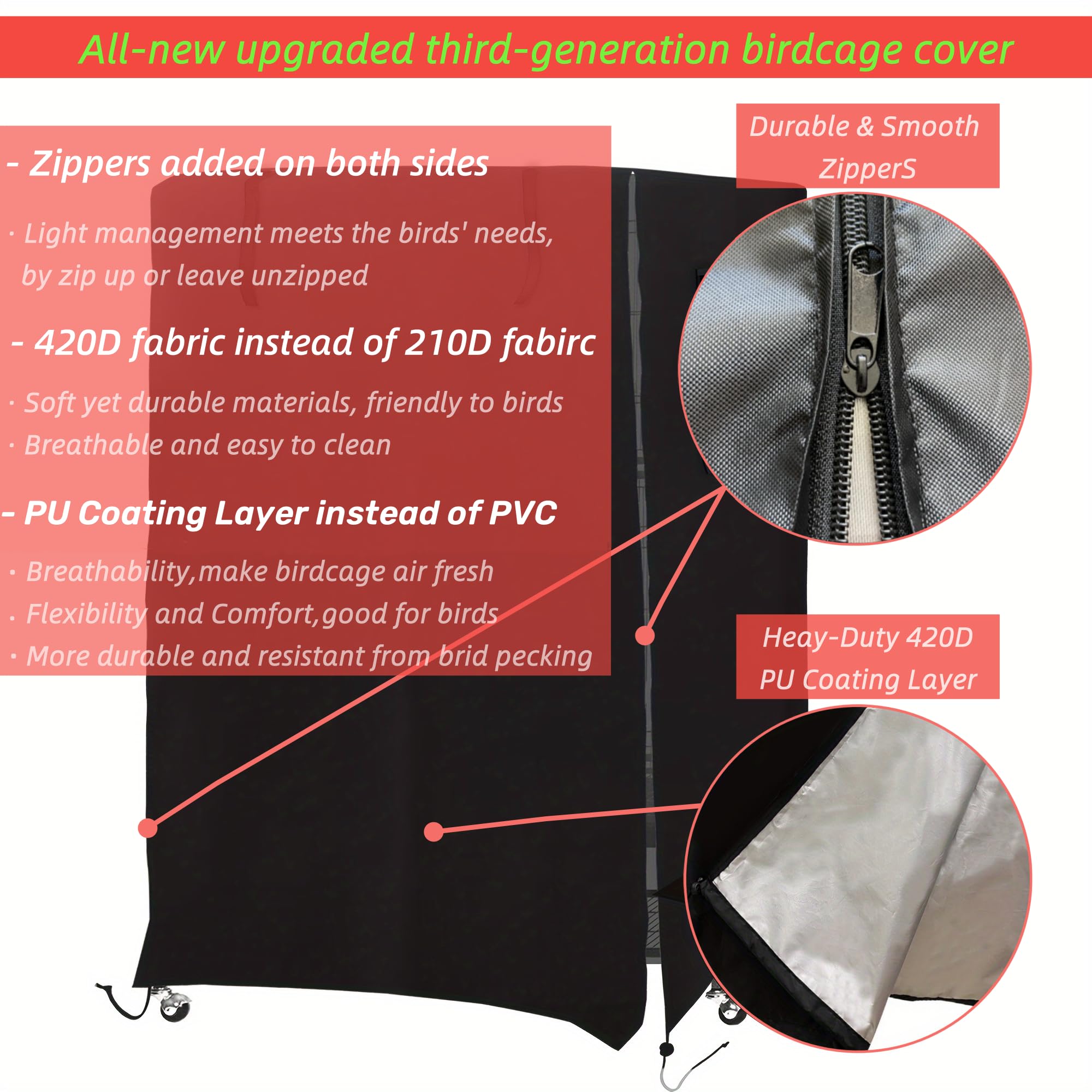 Bird Cage Cover Good Night for Medium Bird Cage with Zipper, Bird Universal Pet Cage Cover Good Night for Cats, Mink, Totoro, Pa