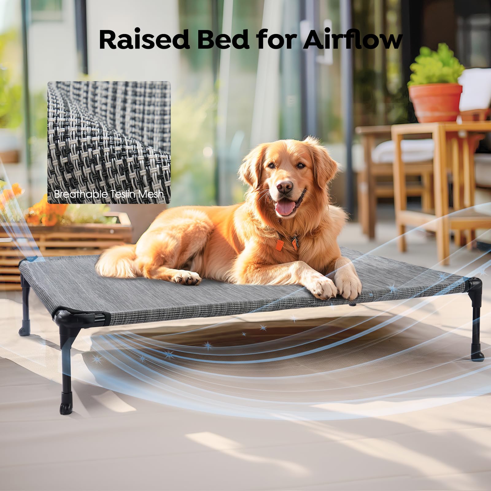 Veehoo 2 Pack Raised Dog Bed, Cooling Elevated Dog Bed, Portable Pet Cot With Washable & Breathable Mesh, No-Slip Feet, Durable Dog Cots Beds For Large Dogs, 42' X 30', Black Silver, Cwc1803-L
