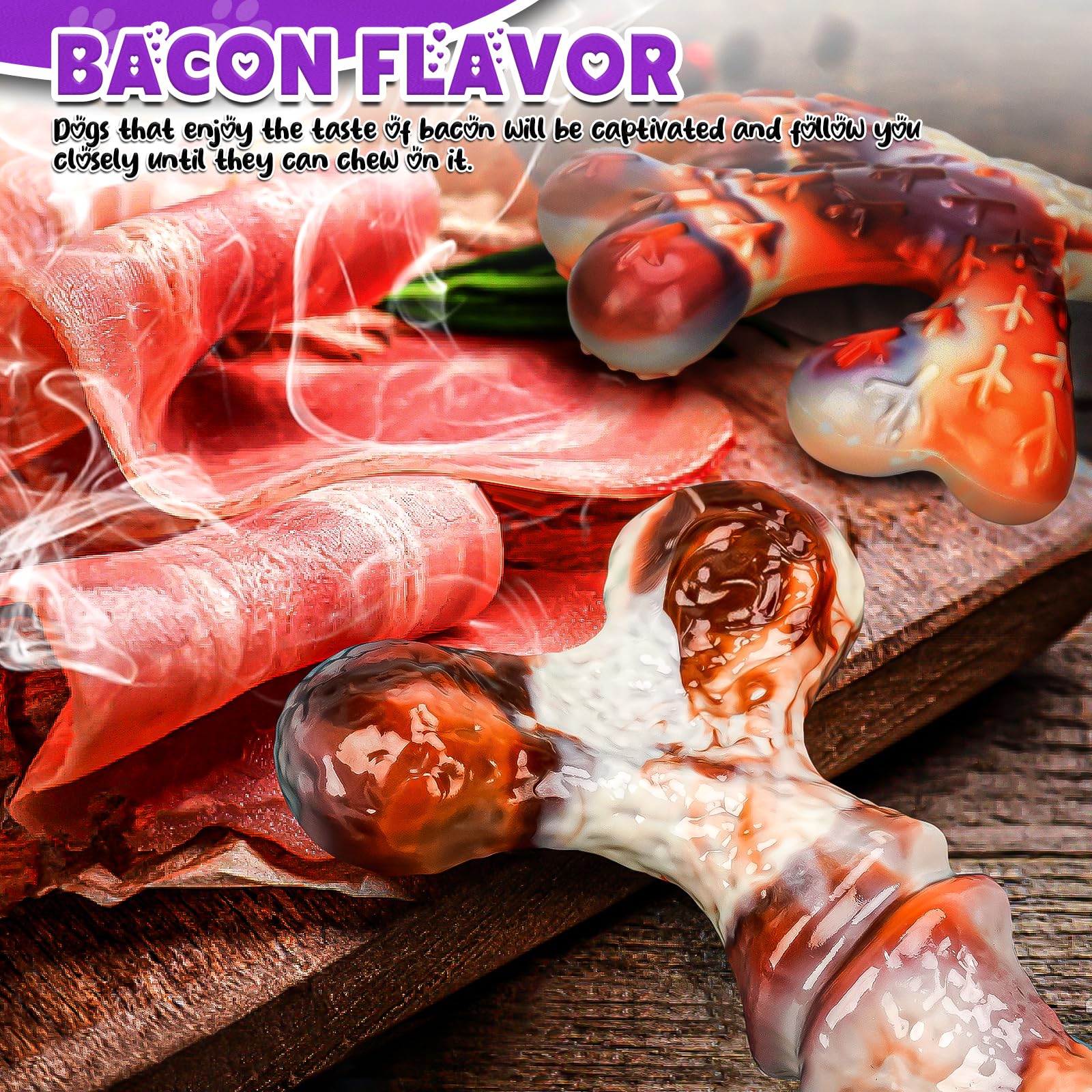 Osord 4 Pack Dog Chew Toys For Aggressive Chewers - Tough Indestructible Dog Toys With Bacon Flavor- Durable Nylon Bones Toy For