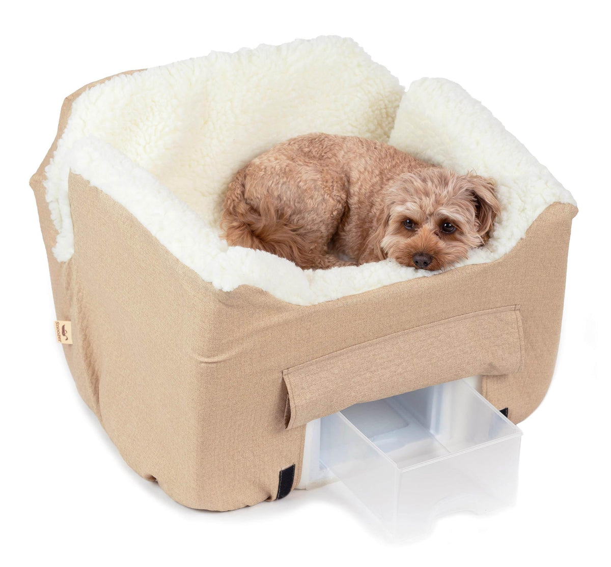 Snoozer Dog Car Seat With Storage Tray: Lookout Ii Car Seat For Small Dogs Under 25Lbs, Size: Medium, Fabric: Birch Diamond, Pet Car Seat To Alleviate Car Sickness For Dogs, Removable Washable Cover