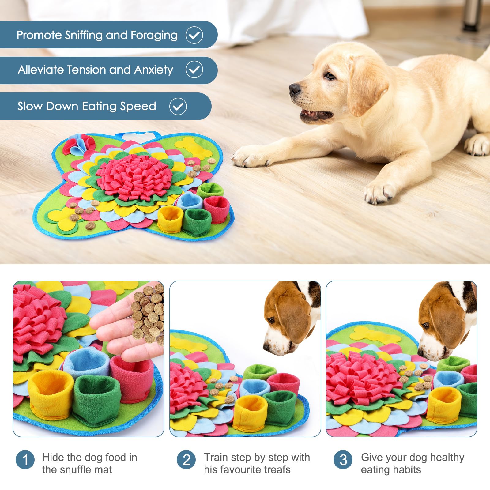 Ankilo Snuffle Mat For Slow Eating & Stress Relief - 20'' X 20'' Smell Training Mat For Small To Large Dogs