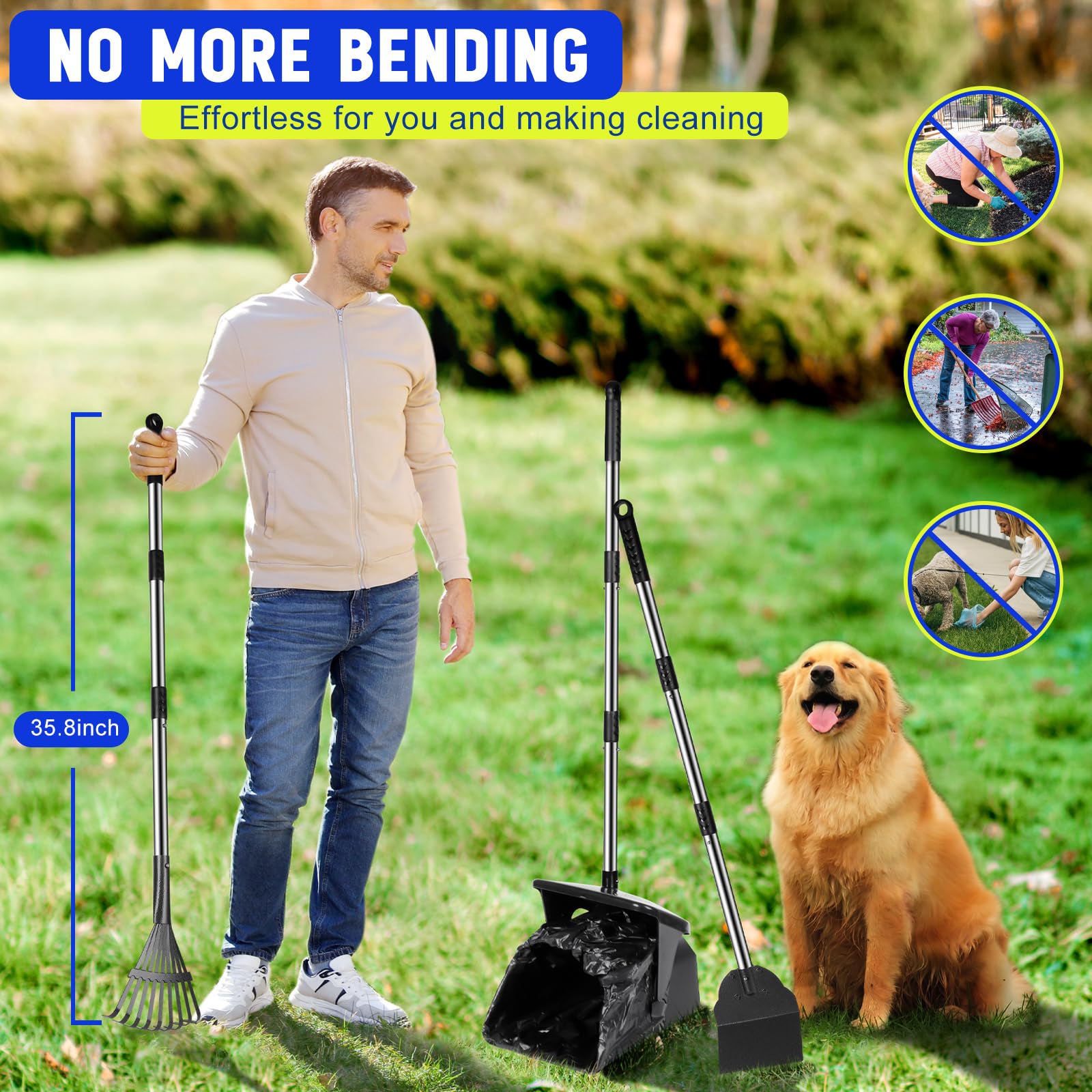 Lovinkiki Dog Poop Scooper With 20 Bag Attachment Long Handle Swivel Bin, Rake & Spade Heavy Duty Easy To Clean Pooper Scooper F