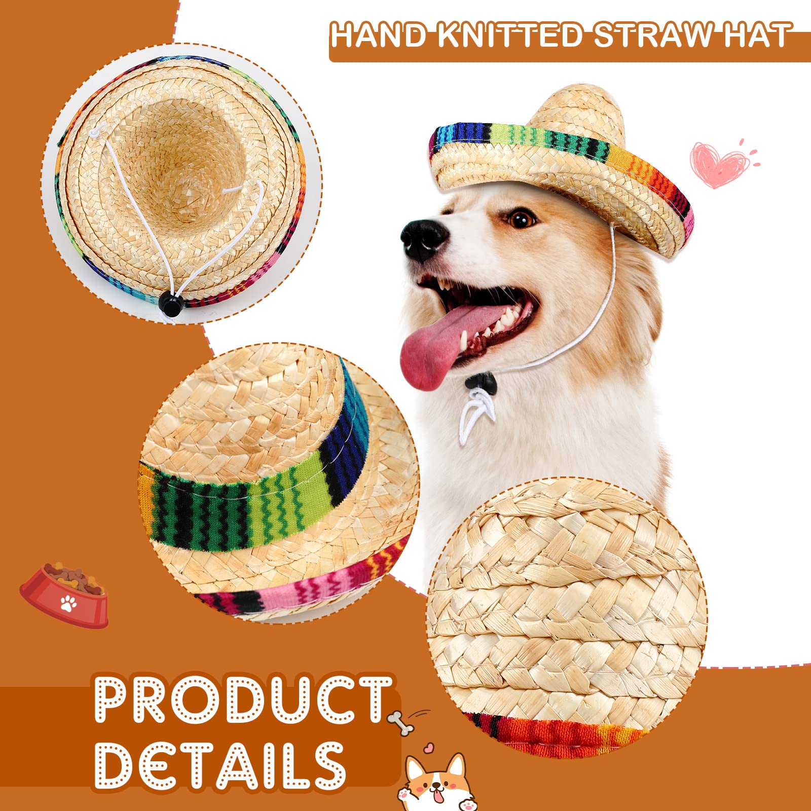 Mexican Dog Costume Accessories Cinco De Mayo Fiesta Dog Bandana Mexican Pet Scarf With Dog Straw Hat Pepper Shape Dog Teething