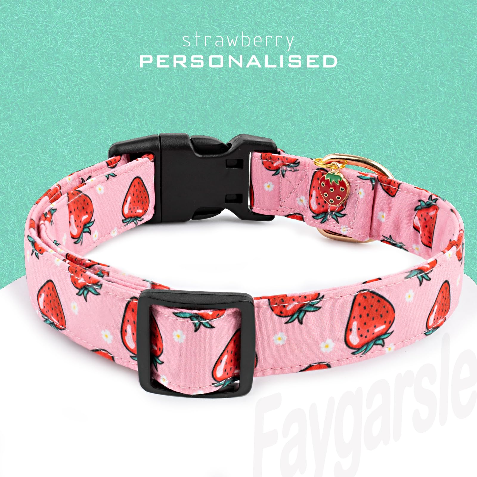 Faygarsle Pink Strawberry Pattern Cotton Dog Collar For Small, Medium, Large Boys Girls Dogs Xs
