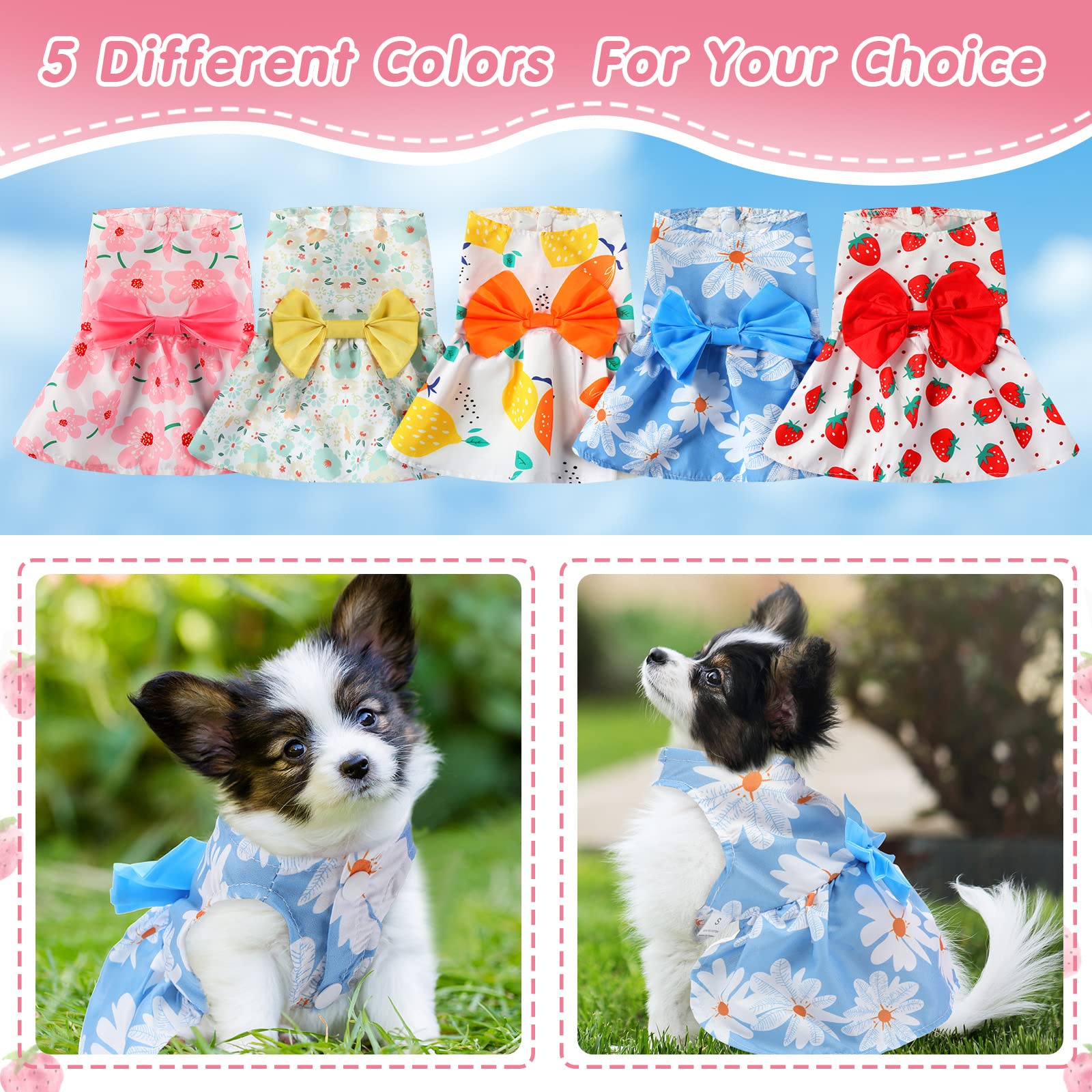 5 Pieces Dog Dresses For Small Dogs Girls Floral Puppy Dresses Pet Dog Princess Bowknot Dress Cute Doggie Summer Outfits Dog Clothes For Yorkie Female Cat Small Pets, 5 Styles(Small)