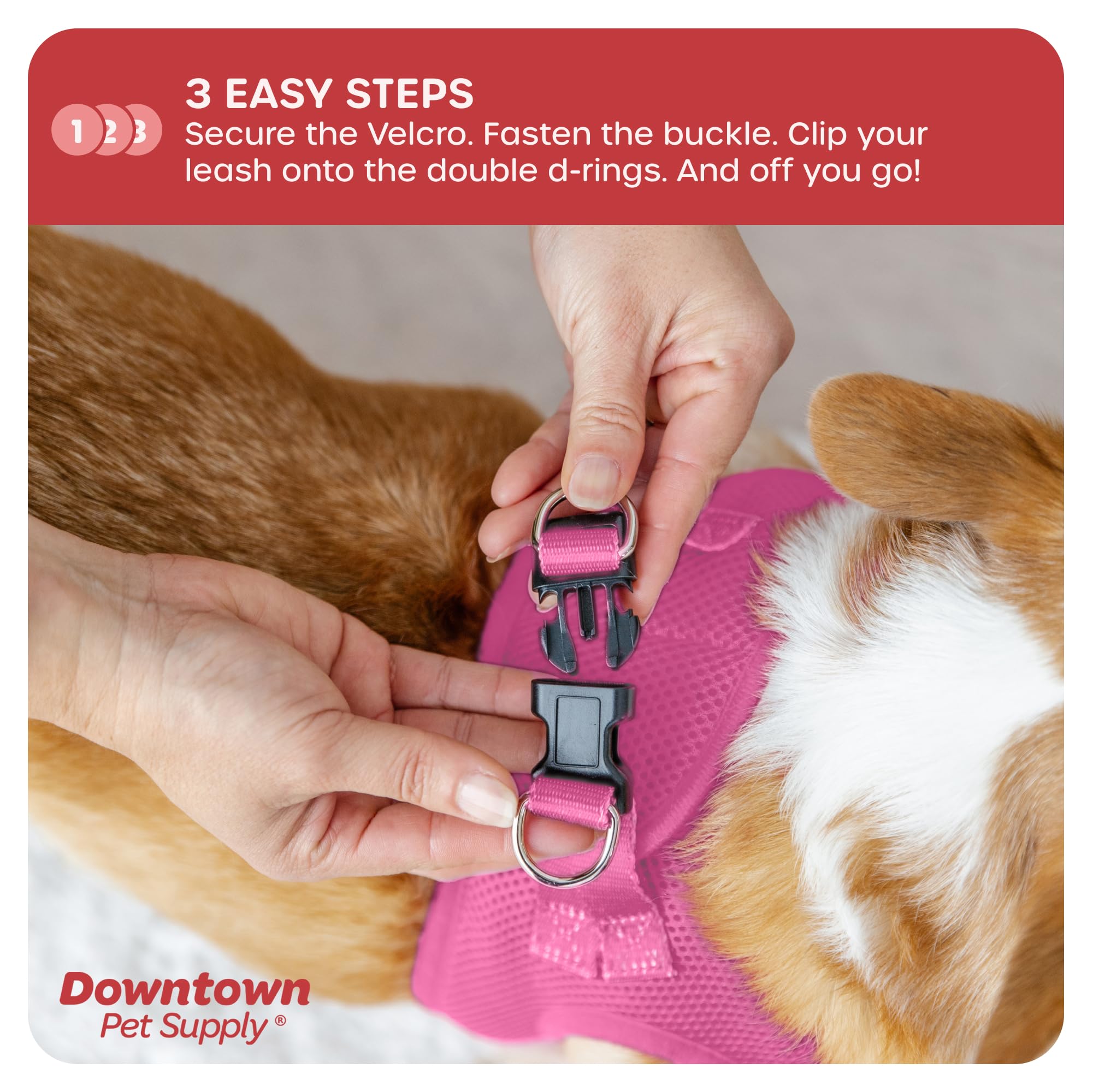 Downtown Pet Supply Step in Dog Harness for Small Dogs No Pull, Medium, Pink - Adjustable Harness with Padded Mesh Fabric and Re