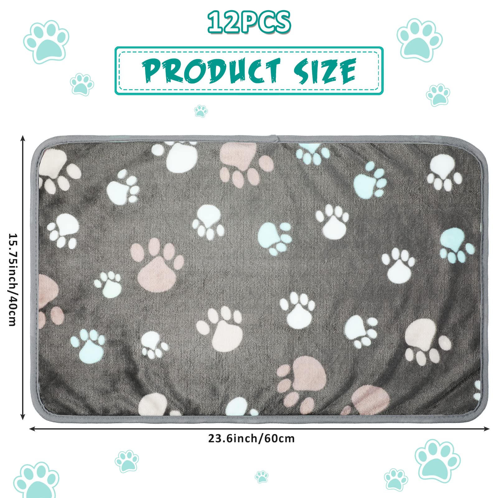 Tegeme 12 Pieces Pet Blanket Soft Fleece Dog Fluffy Doggie Warm Felt Throw Spring Cute Paw Print Puppy Kitten Sleep Mat Bed Cove