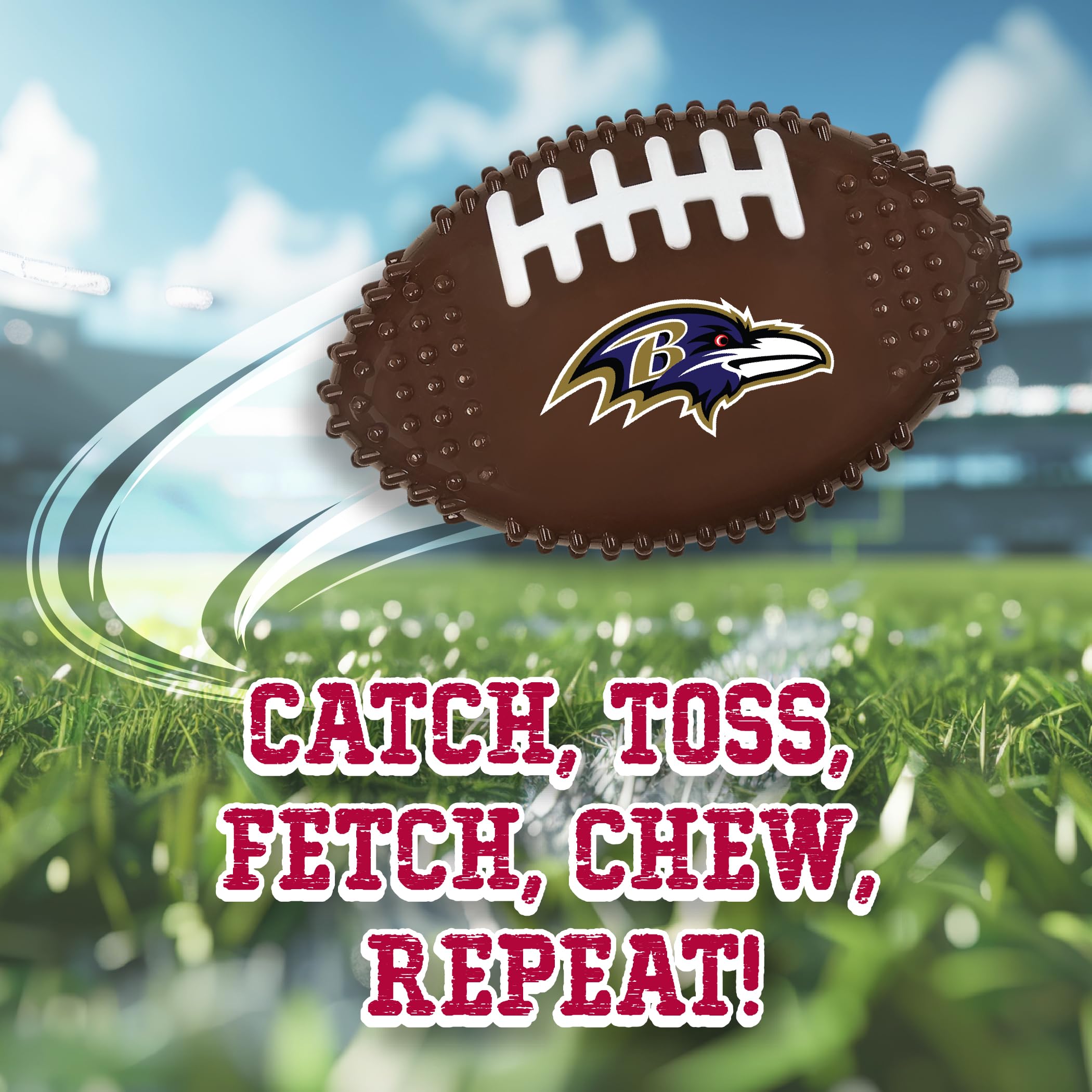 Nfl Baltimore Ravens Mega- Chew Hard Nylon Bacon-Flavored Dog Bone Football Chew Toy Interactive Tasty Fun Dog Chewy Toys Indest