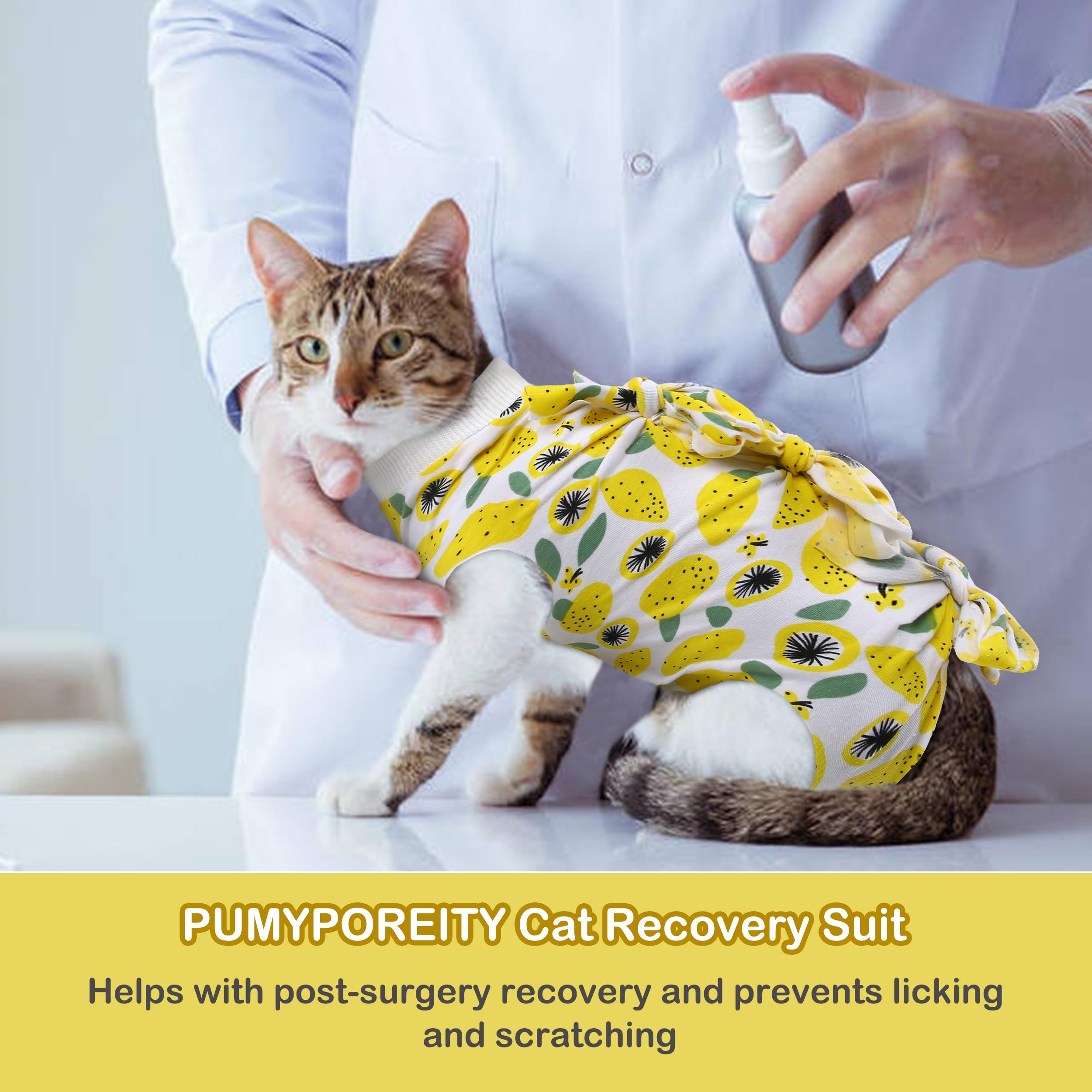 Pumyporeity Cat Recovery Suit After Surgery, Cat Onesie For Cats After Surgery, Cat Surgical Recovery Suit Female, Kitten Recovery Suit For Neutered/Abdominal Wound/Skin Damage/Weaning, Xs, Yellow