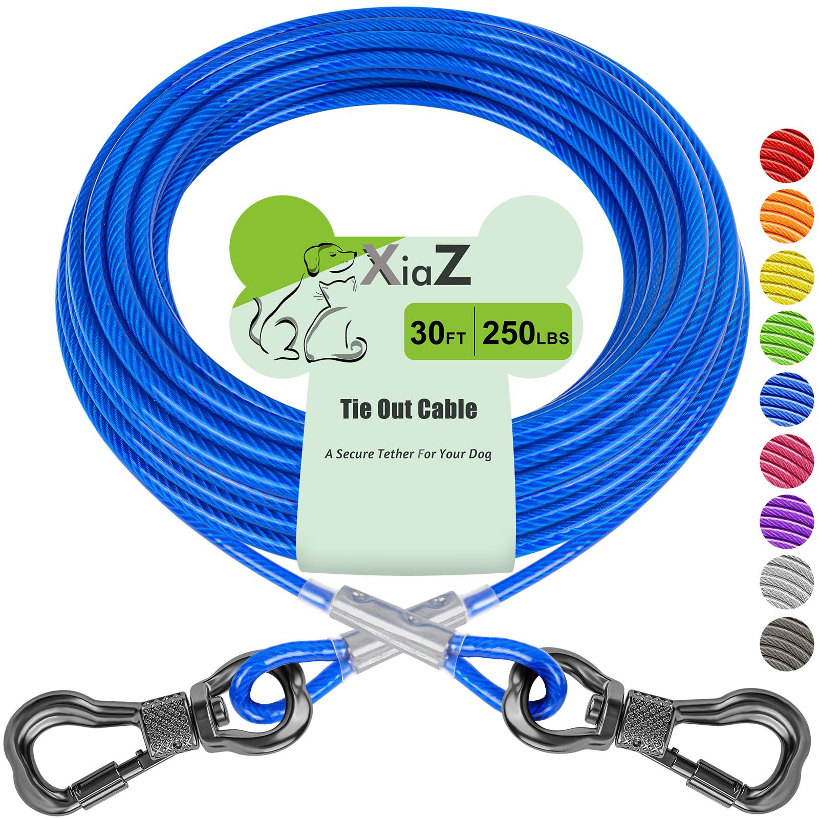 Xiaz 30Ft Tie Out Cable For Dogs, Dog Leads For Yard Chew Proof, Heavy Duty Pet Tie Out Cable For Large Dogs Up To 250Lbs,Durabl