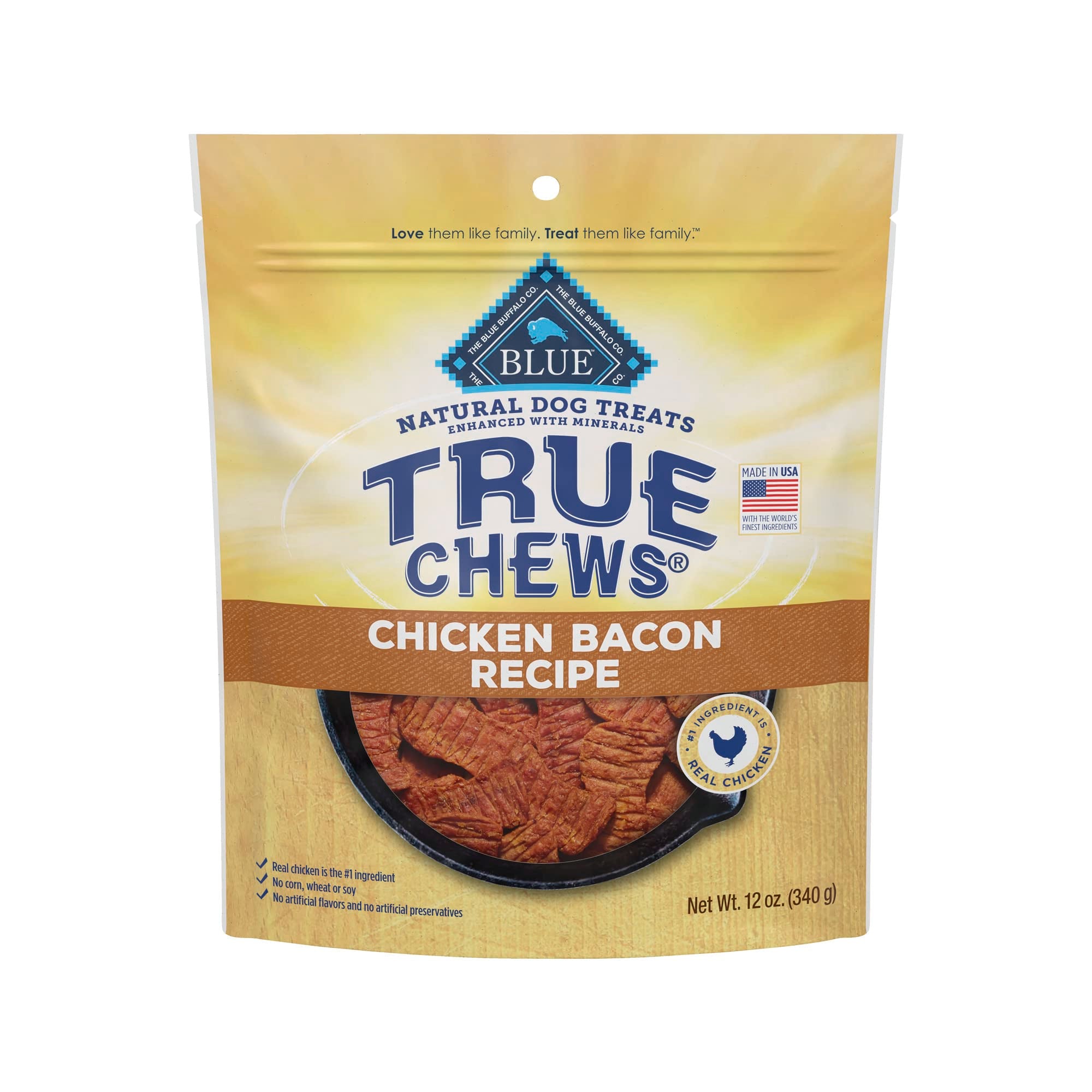 Blue Buffalo True Chews Dog Treats, Made in the USA with Natural Ingredients, Chicken Bacon Recipe, 12-oz Bag