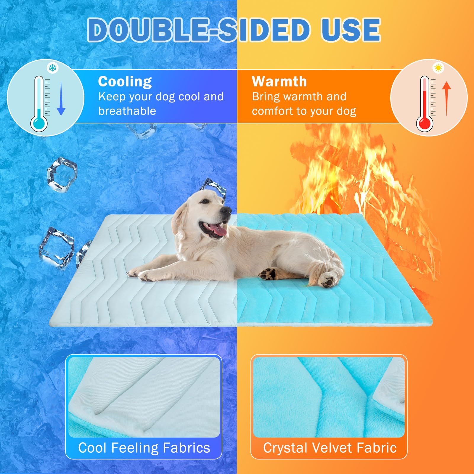 Scenereal Dog Cooling Mat For Crate, Thicken Self-Cooling Dog Pad Reversible (Cool & Warm), 59''X40'' Extra Large Pet Cool Bed U