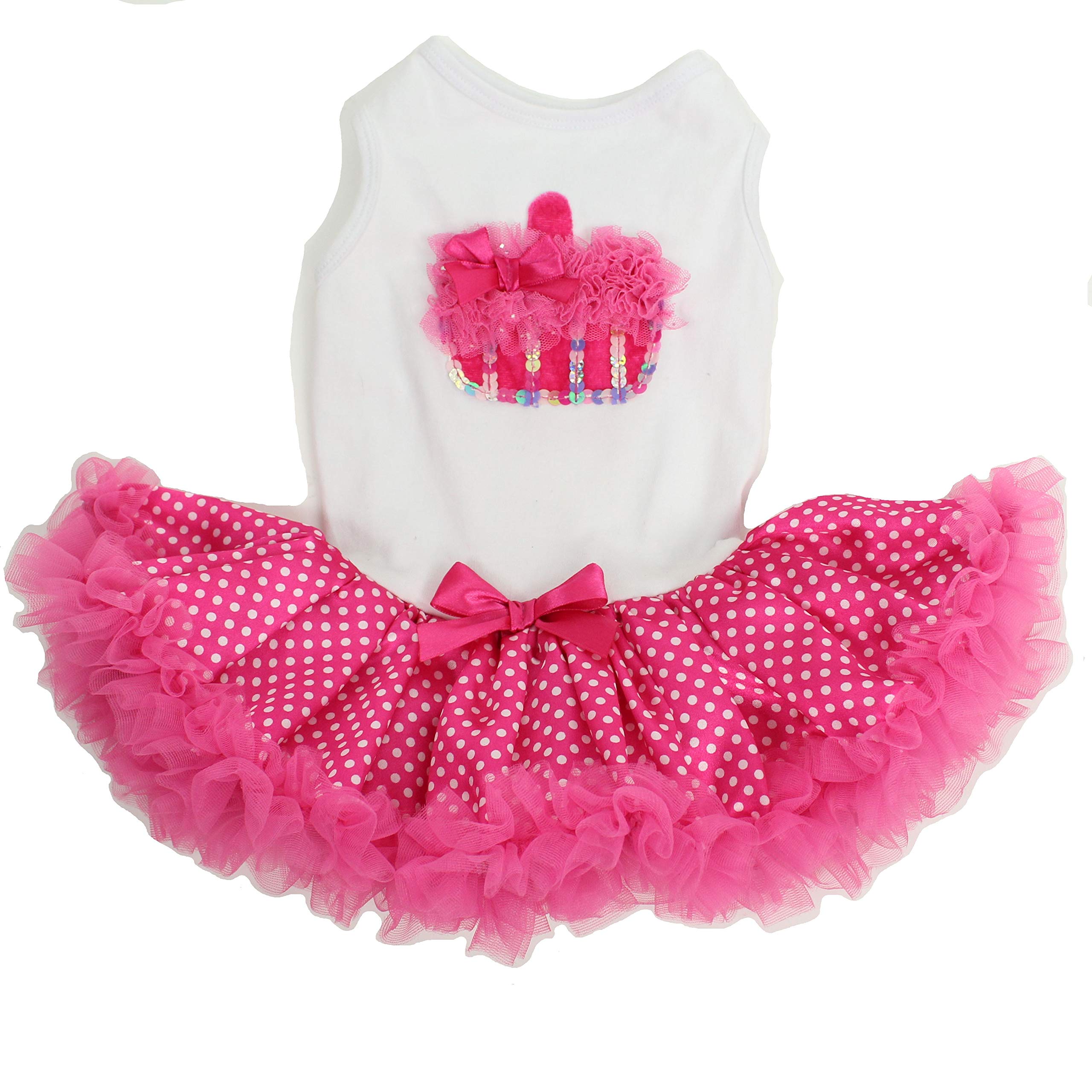 Hotpink/White Cupcake Petti Dress For Dogs, 13-15 Inch