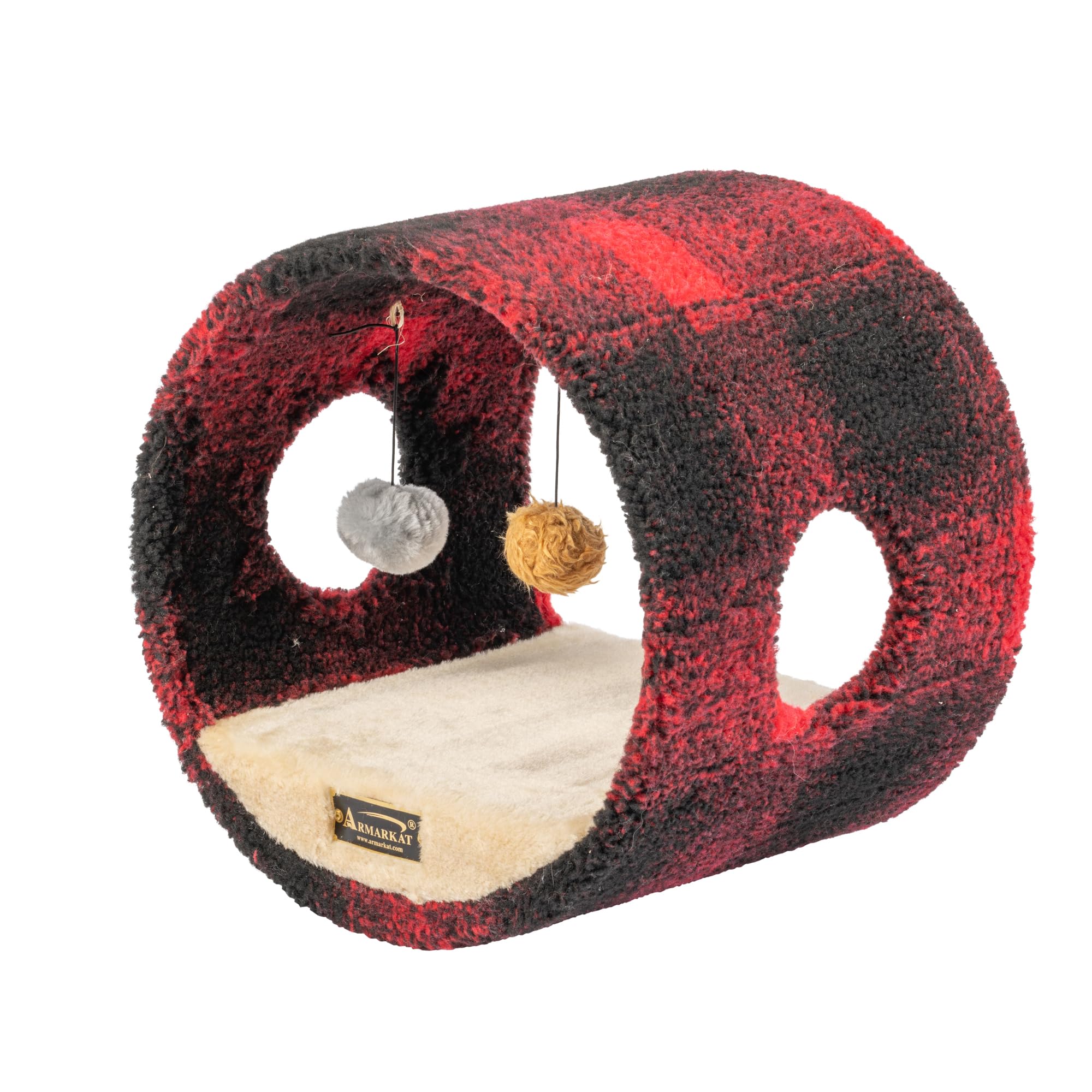 Armarkat Model B1601 Cat Hideaway Tunnel, Scotch Plaid, Black/Red, 16''(L) X 10''(W) X 16''(H)