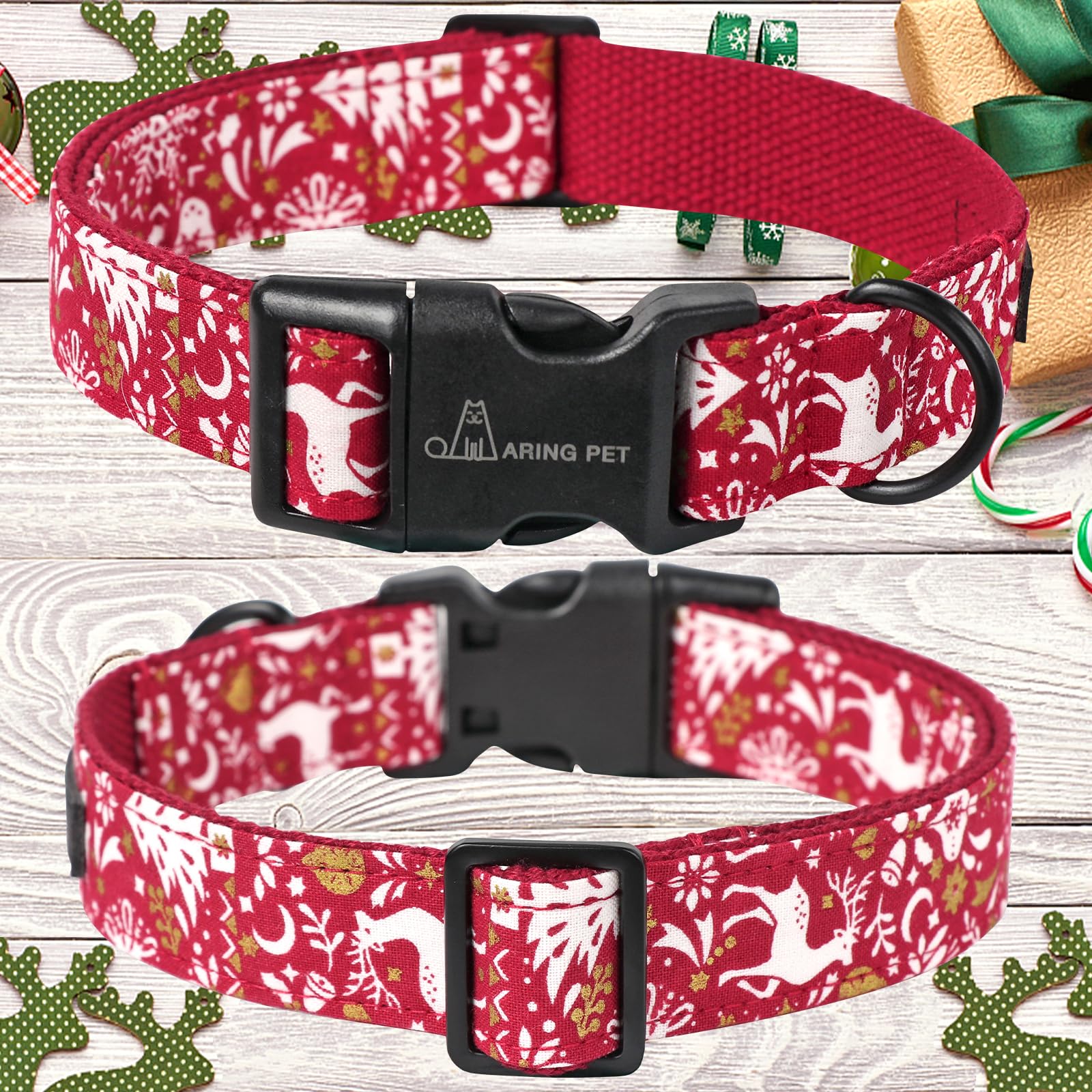 Aring Pet Christmas Dog Collar Cute Red Reindeer Dog Collars, Cotton Lightweight Christmas Dog Collars Puppy Collar For Small Me