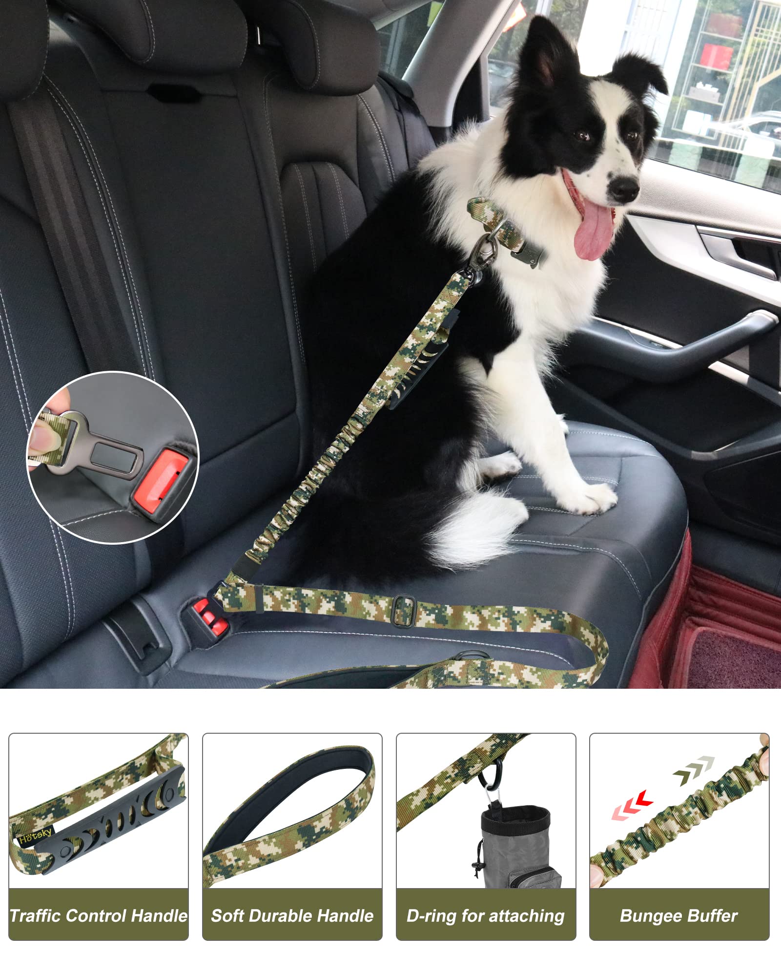 Hotsky Tactical Dog Leash - Heavy Duty Bungee No-Pull - Medium/Large, Army Camo, Padded Handles, Model TC Leash AmyC-010