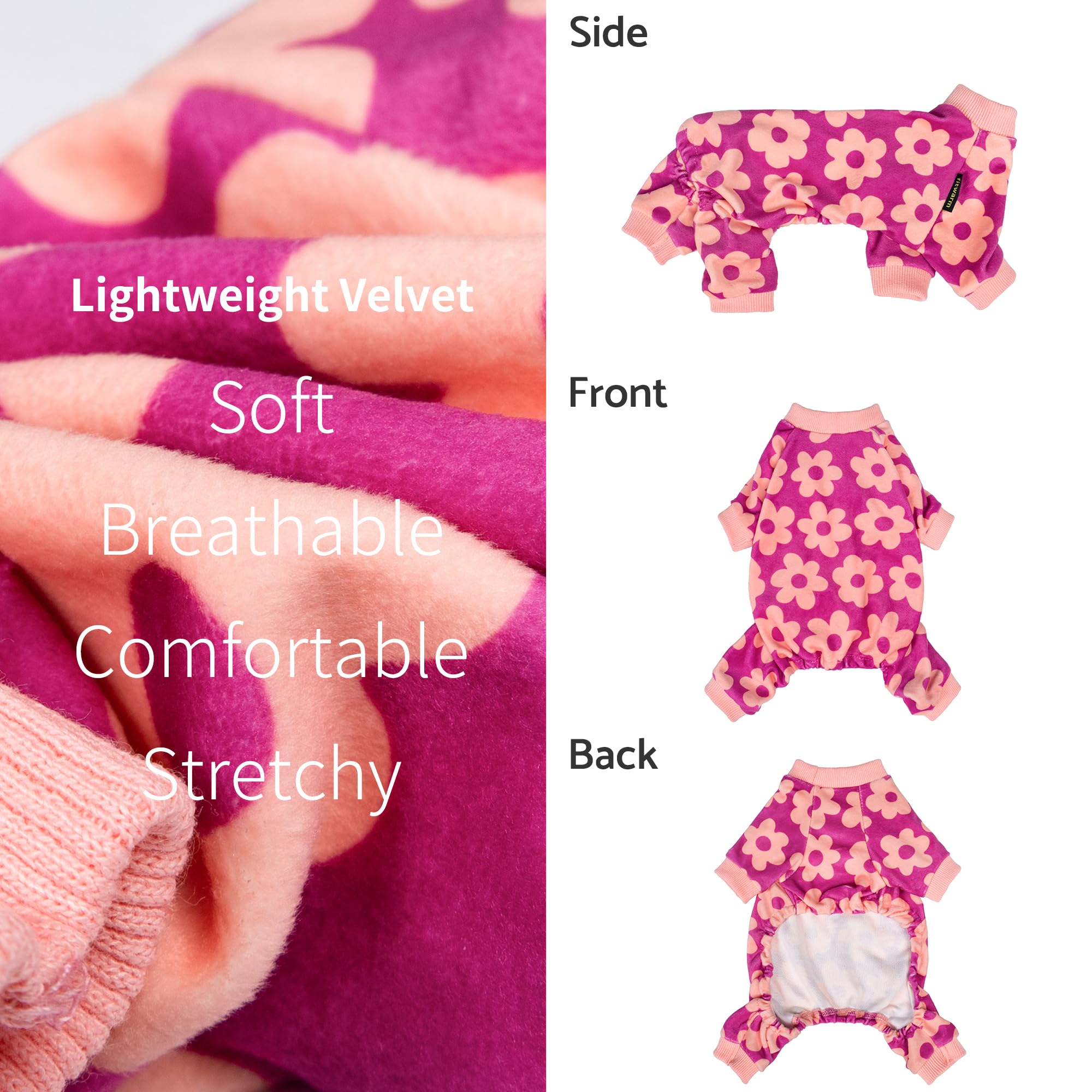 Fitwarm Flower Fleece Dog Pajamas, Warm Winter Dog Clothes For Small Dogs Girl, Cozy Pet Onesie With Feet, Pink, Xs