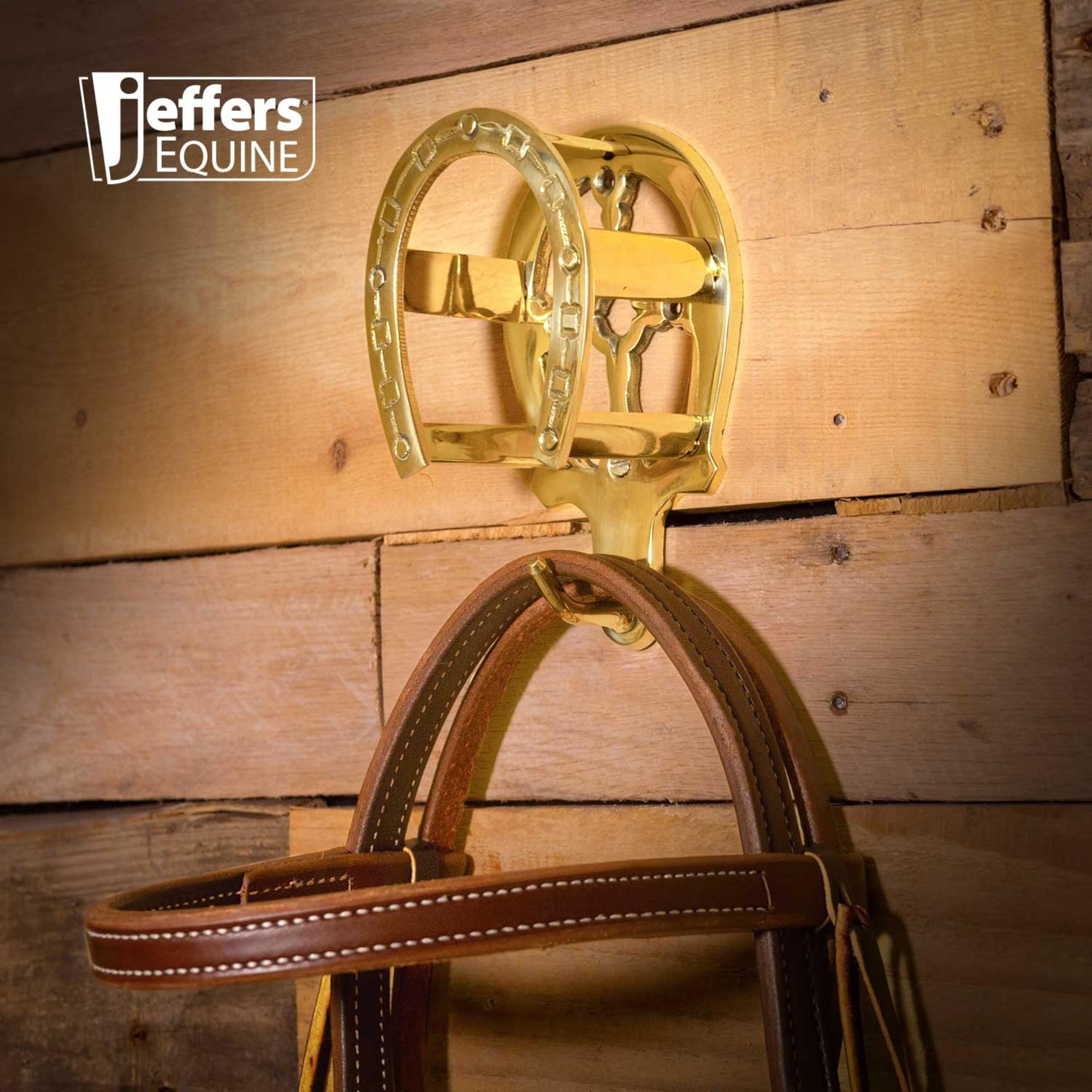 Jeffers Horseshoe Brass Bridle Bracket - Fancy Wall Bridle Holder & Blanket Rack For Tack Room Storage - Barn Accessories, Halte