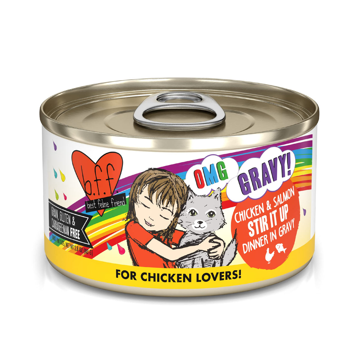 B.F.F. Omg - Best Feline Friend Oh My Gravy!, Chicken & Salmon Stir It Up With Chicken & Salmon In Gravy, 2.8Oz Can (Pack Of 12)