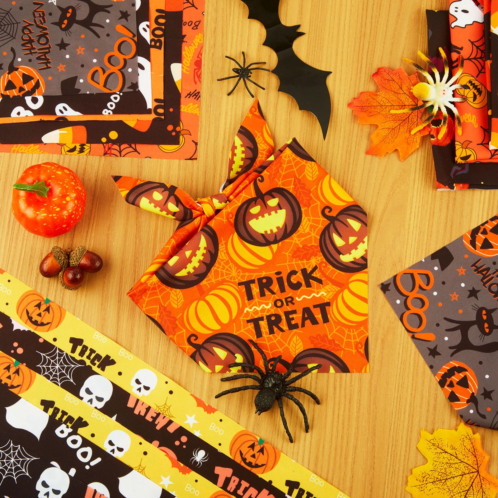 Weewooday 50 Pcs Halloween Dog Bandanas Bulk Pumpkin Ghost Bandanas for Dogs Soft Triangle Bibs Adjustable Triangle for Small Me