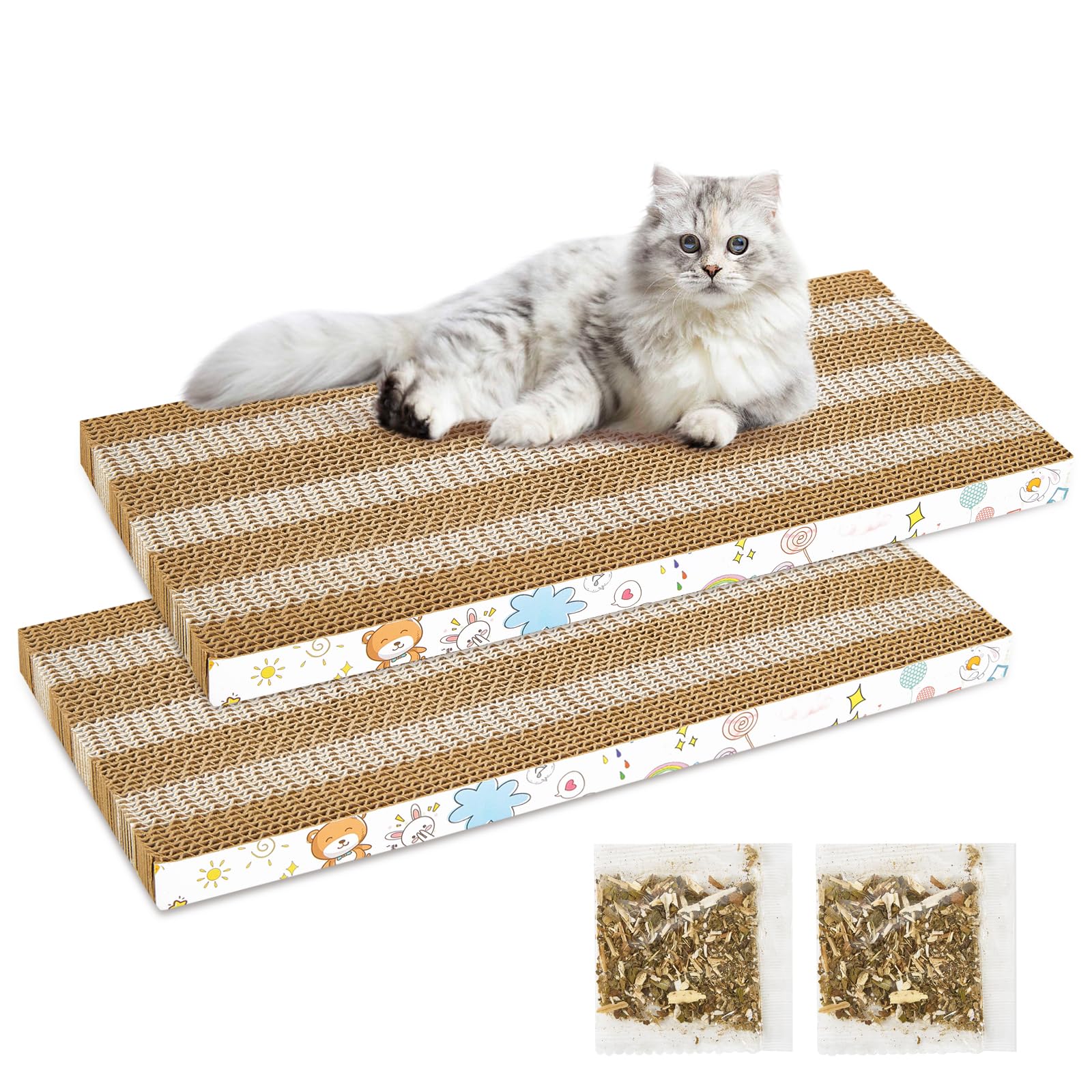 Two Color Splicing Cat Scratching Board, 2 Pcs, Cardboard Cat Scratchers For Indoor Cats, Cat Scratcher Cat Scratch Pad, Reversi