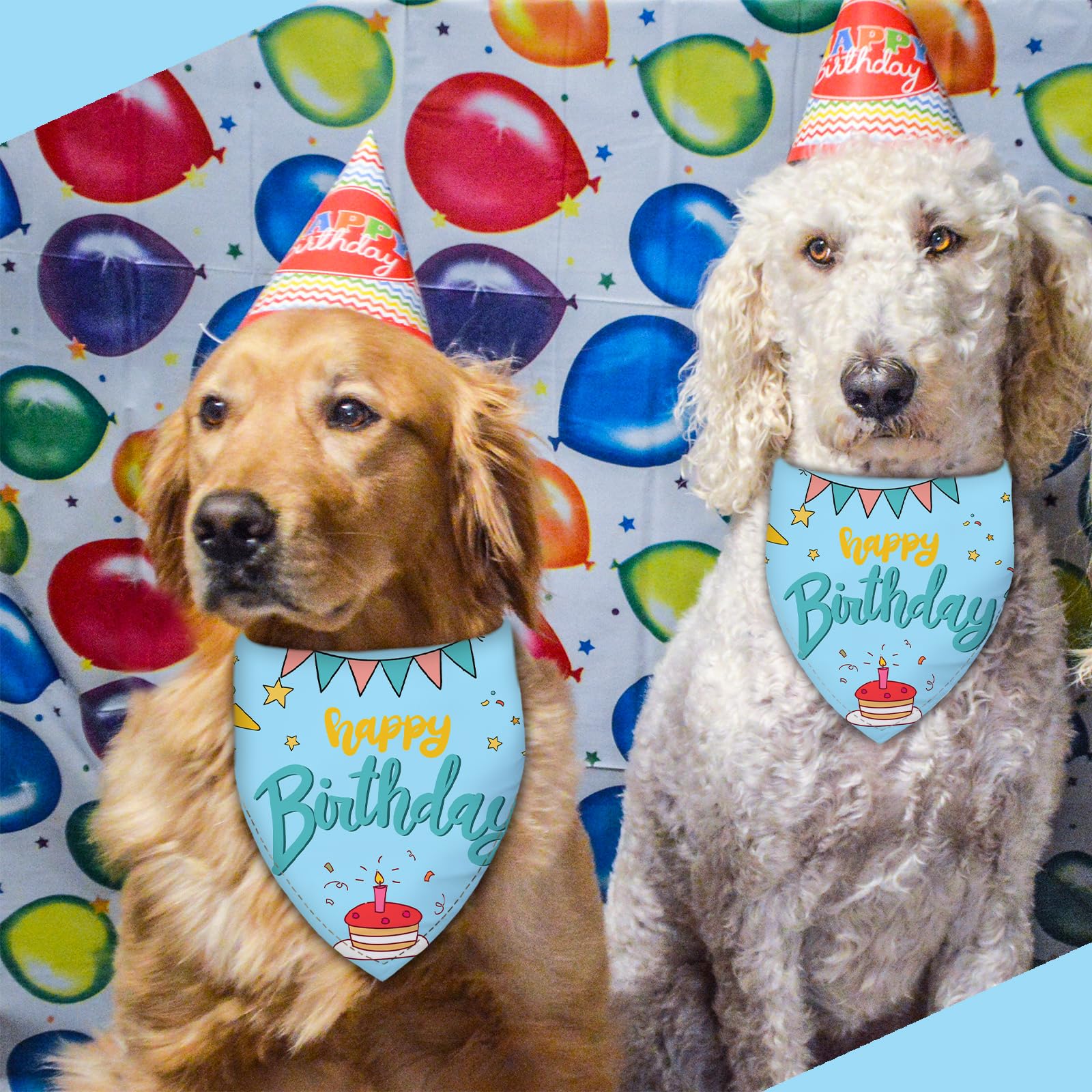 Liboom - Happy Birthday Dog Bandana Washable Pets Scarf Triangle Adjustable Handkerchief, Double Sided Printing, Blue, Cake Ball