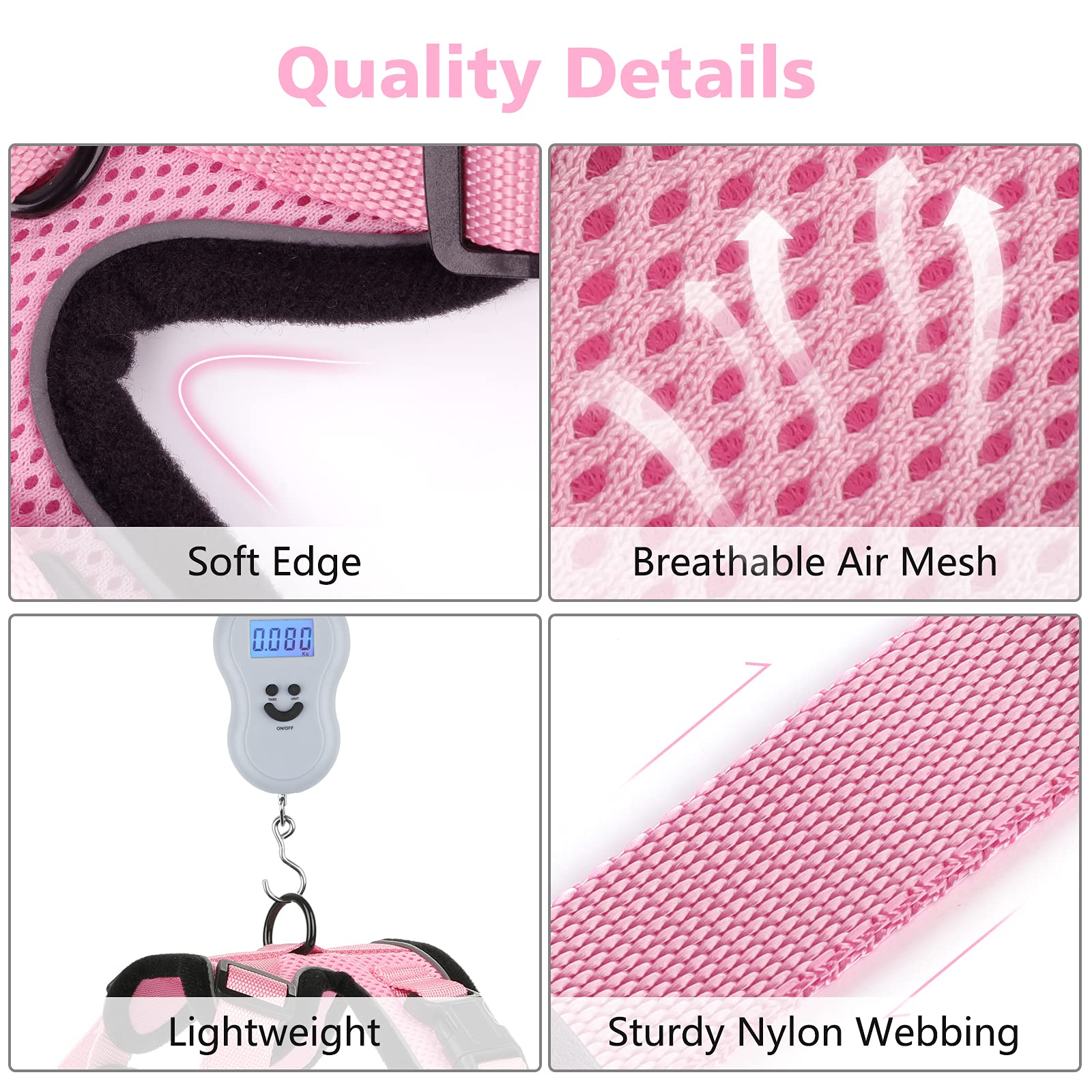Dooradar Cat Harness and Leash Set, Adjustable Pink XS Vest, Soft Mesh, Escape Proof, Reflective Strips, Model YXMJTZ02XSPK20CW