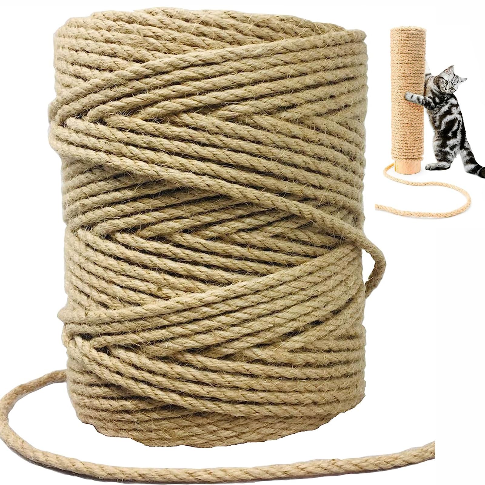 Sisal Rope For Cat Scratcher,Rope For Cat Scratch Post 1/4In 164Ft Jute Twine For Scratching Post Repairing, Recovering Or Diy