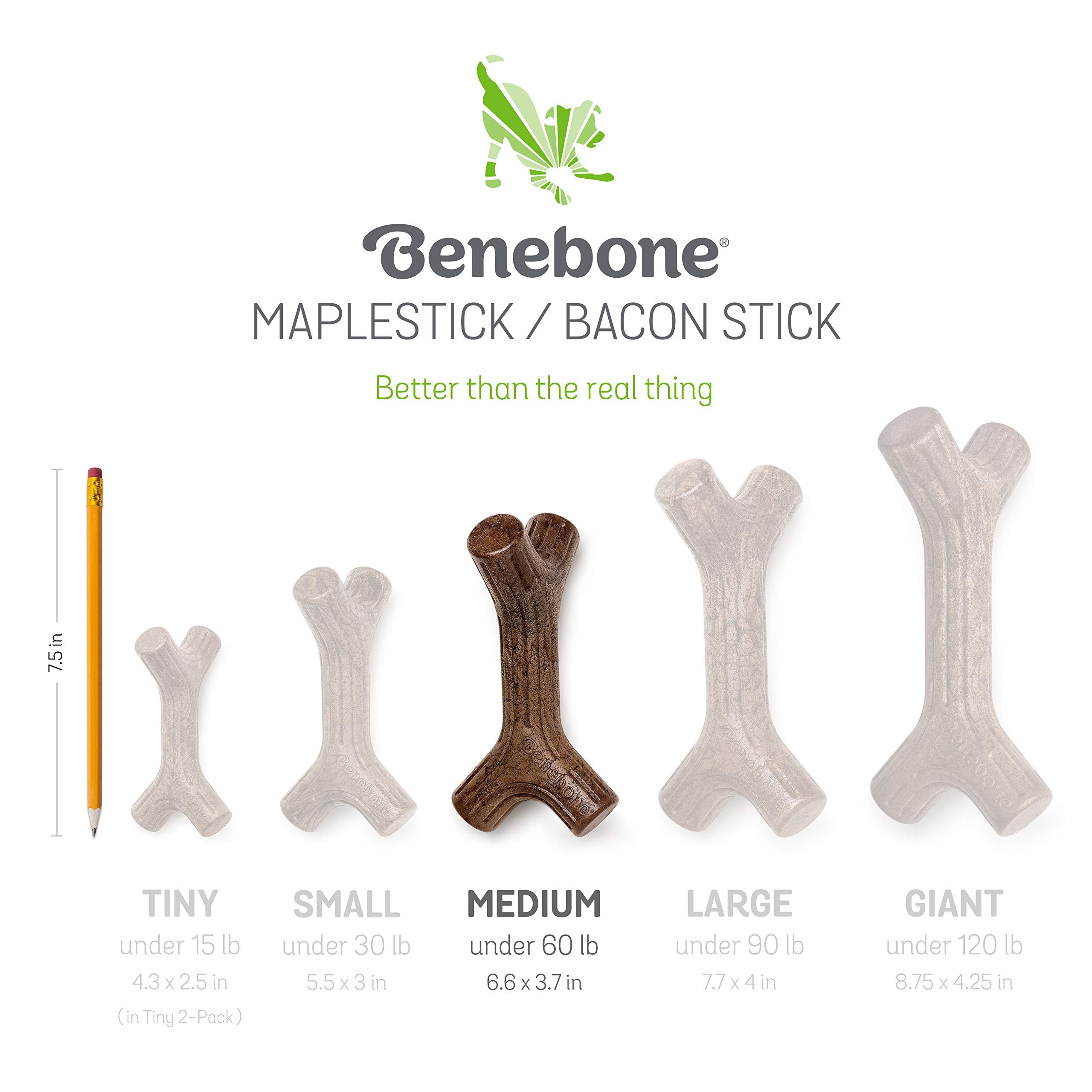 Benebone Maplestick Durable Dog Chew Toy For Aggressive Chewers, Real Maplewood, Made In Usa, Medium
