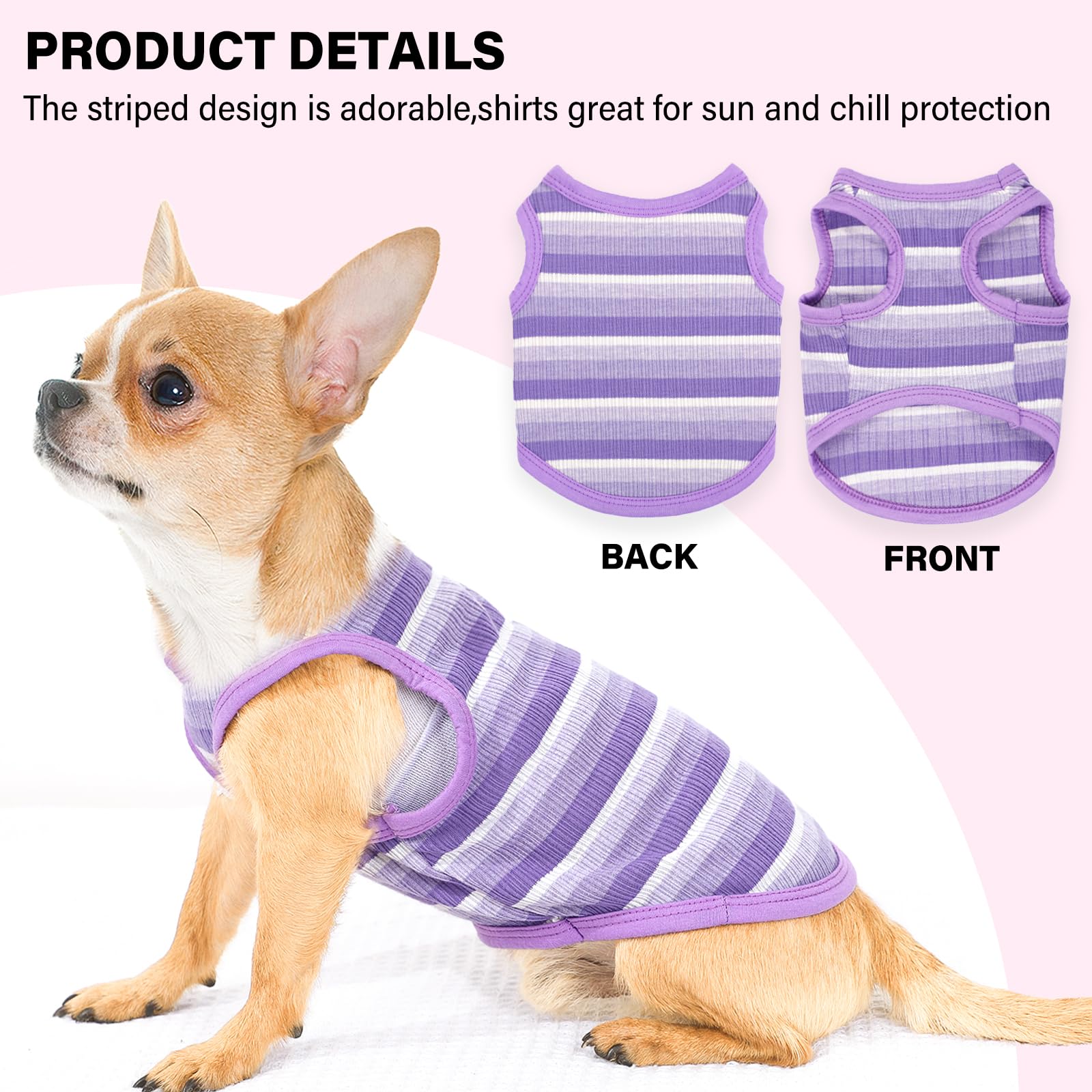 2- Pieces Dog Clothes For Small Dogs Girl Striped Cute Pink Puppy Shirt Pet Tank Top Outfit For Female Dogs, Chihuahua, Yorkie,
