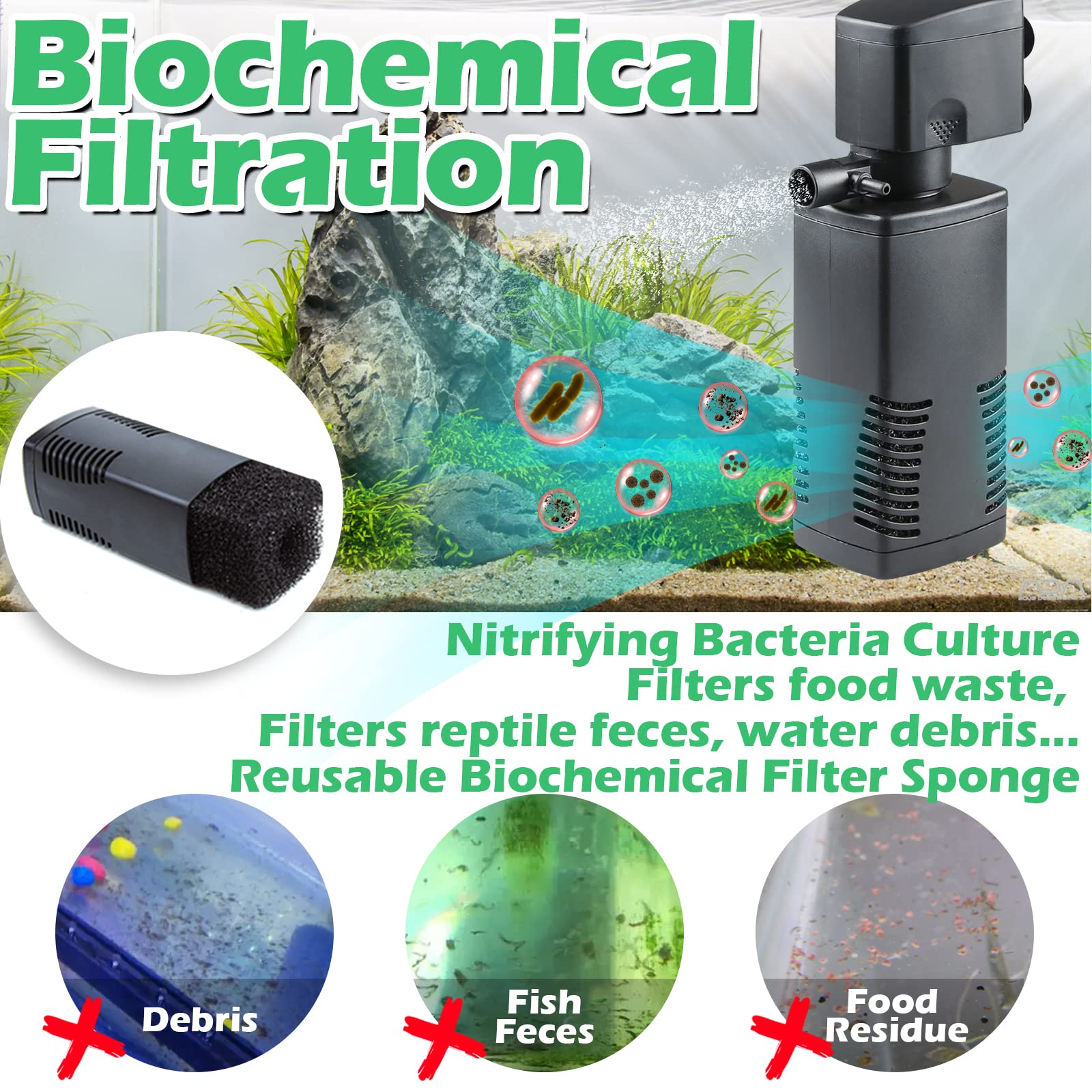 Tararium Fish Tank Filter For 15-40 Gallon Tank Crystal Clear Powerful Internal Aquarium Filters Submersible Pump& Filter System