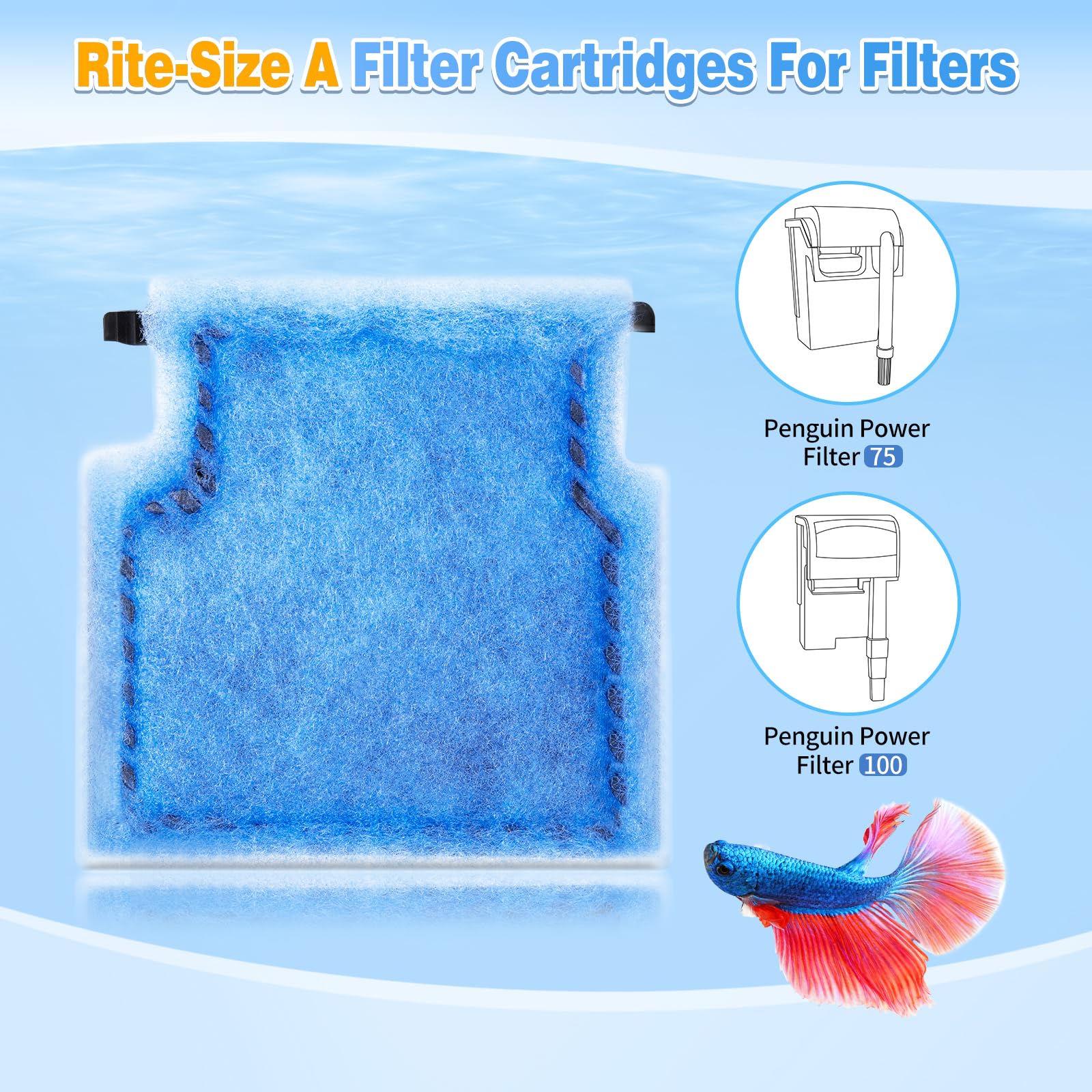 Umlecoa 8/16/32 Pack Rite-Size A Filter Cartridges Compatible With Marineland Penguin Power Filters 75 & 100 - Rite-Size A Repla