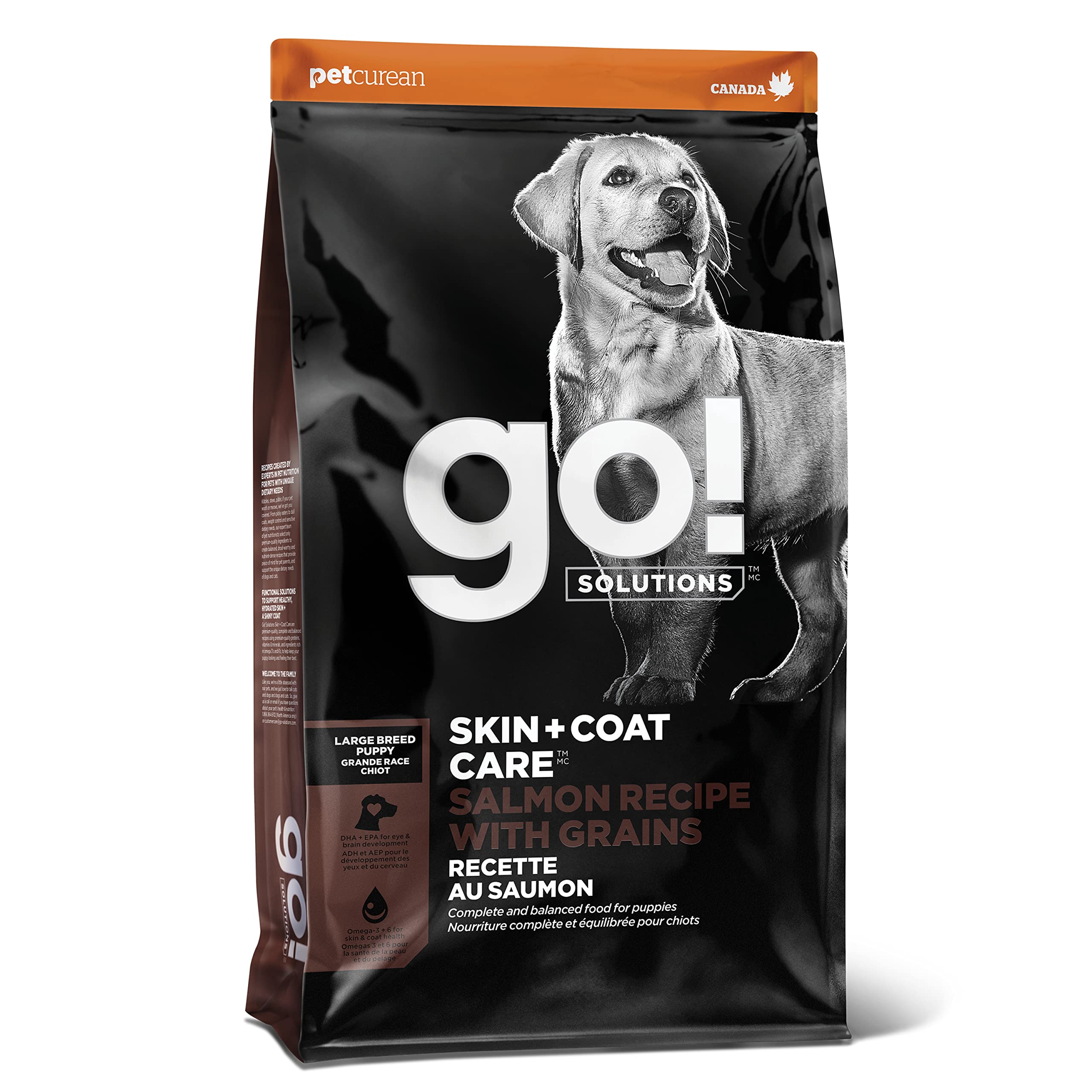 Go! Solutions Skin + Coat Care, Dry Dog Food, Large Breed Puppy Salmon Recipe with Grains, 25 lb Bag