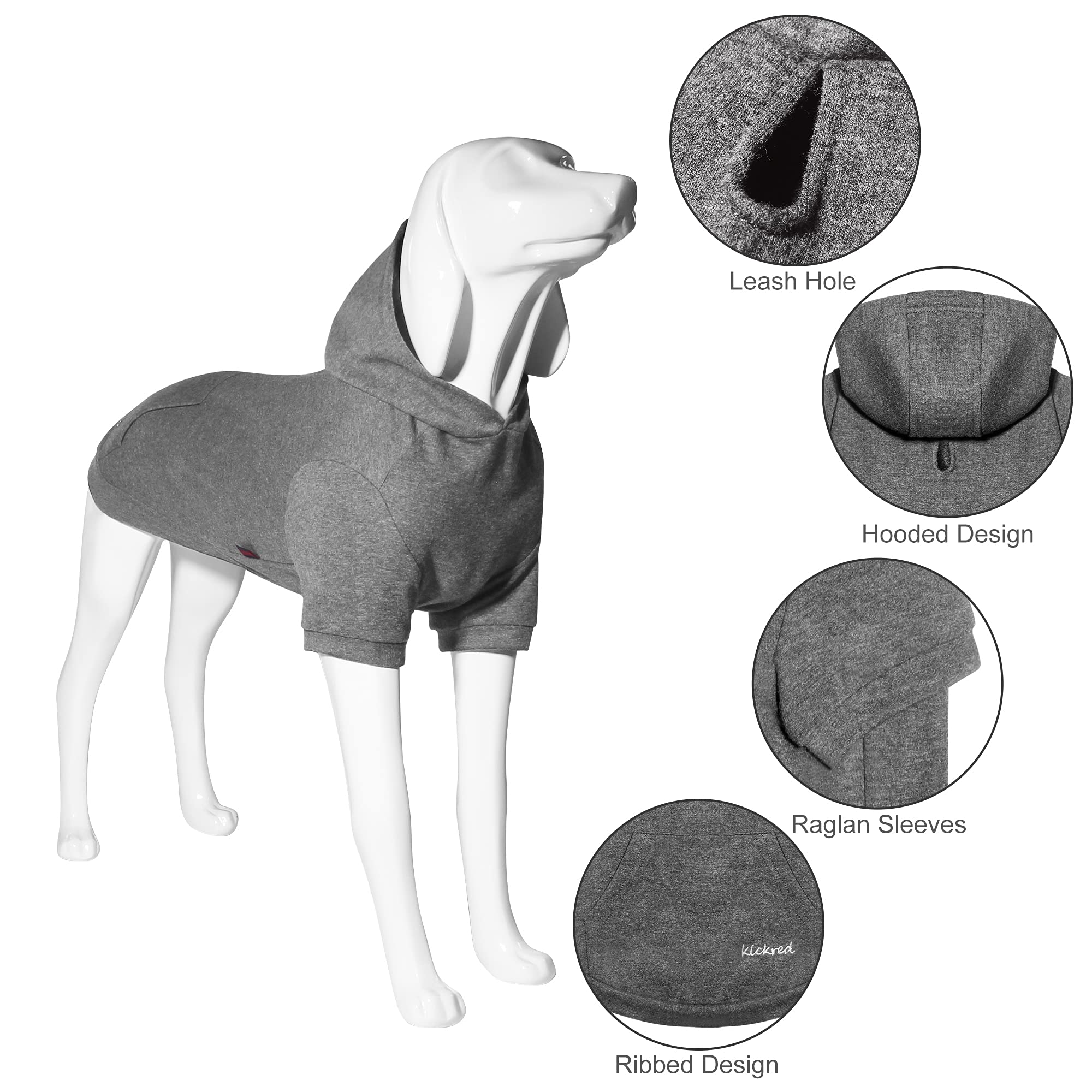 Kickred Basic Dog Hoodie Sweatshirts, Pet Clothes Hoodies Sweater With Hat And Leash Hole, Soft Cotton Outfit Coat For Large Medium Small Dogs, L