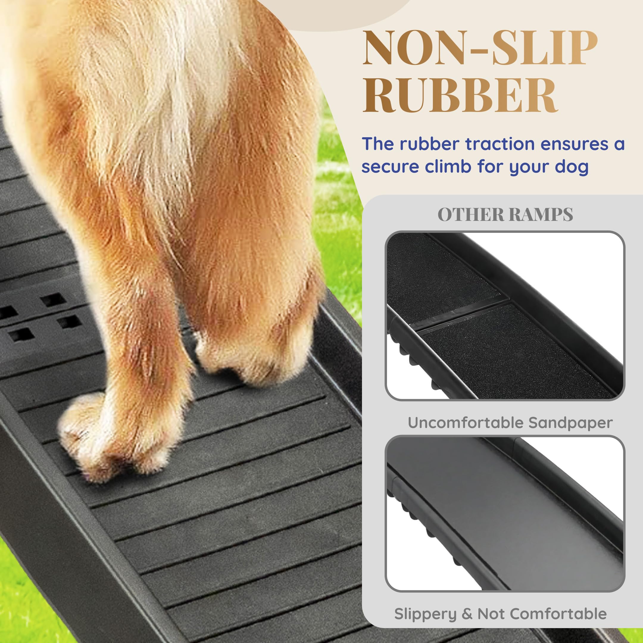 Dog Ramp for Car - 68,5 Long & 15 Wide - Rubber Anti-Slip Dog ramps for Large Dogs - Stable Dog Car Ramp 300 Pounds Capacity - F
