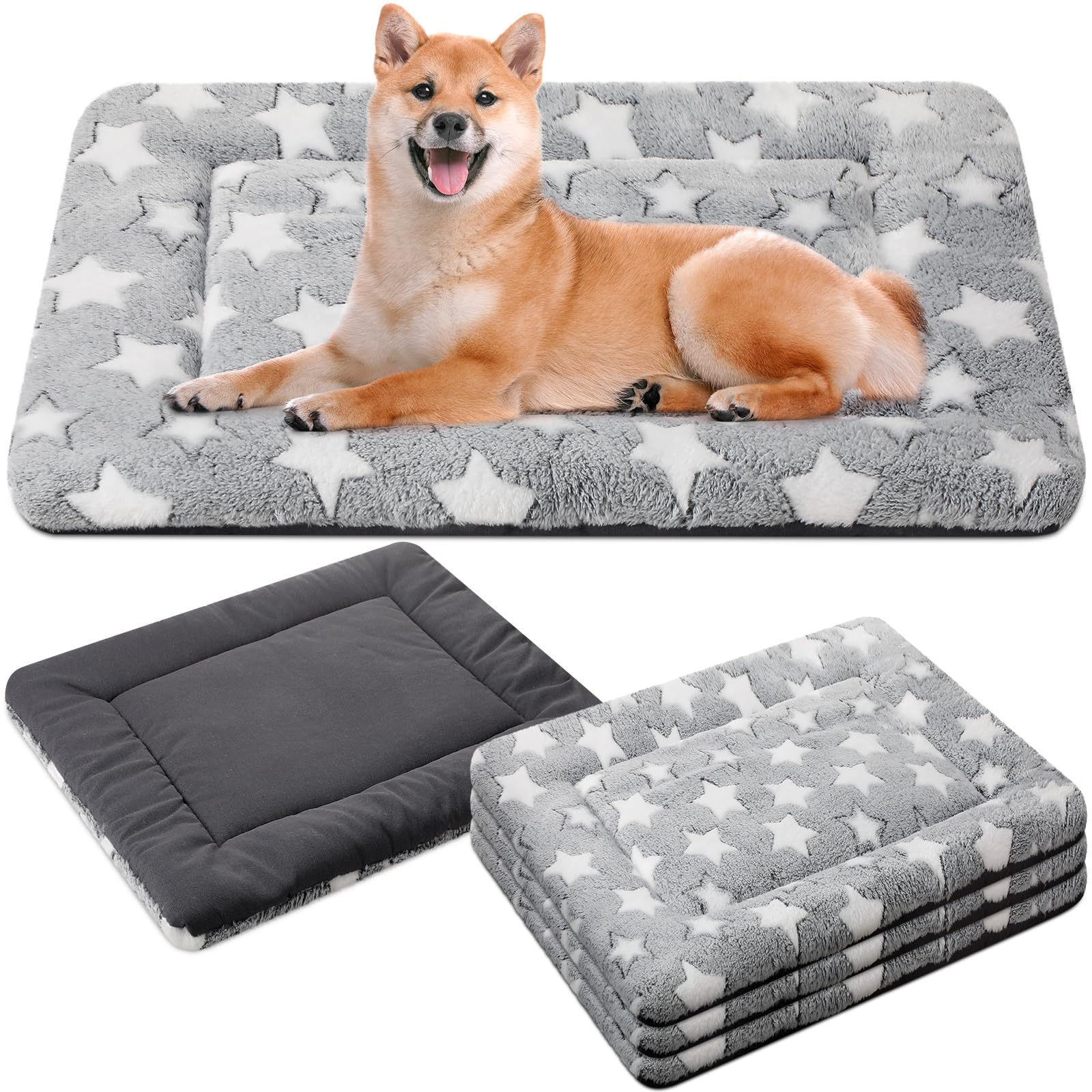 VitalCozy 4 Pcs Dog Bed Mat Crate Pad Reversible Mat Machine Washable Bed Star Pet Sleeping Kennel Pad for Crate for Small, Medi