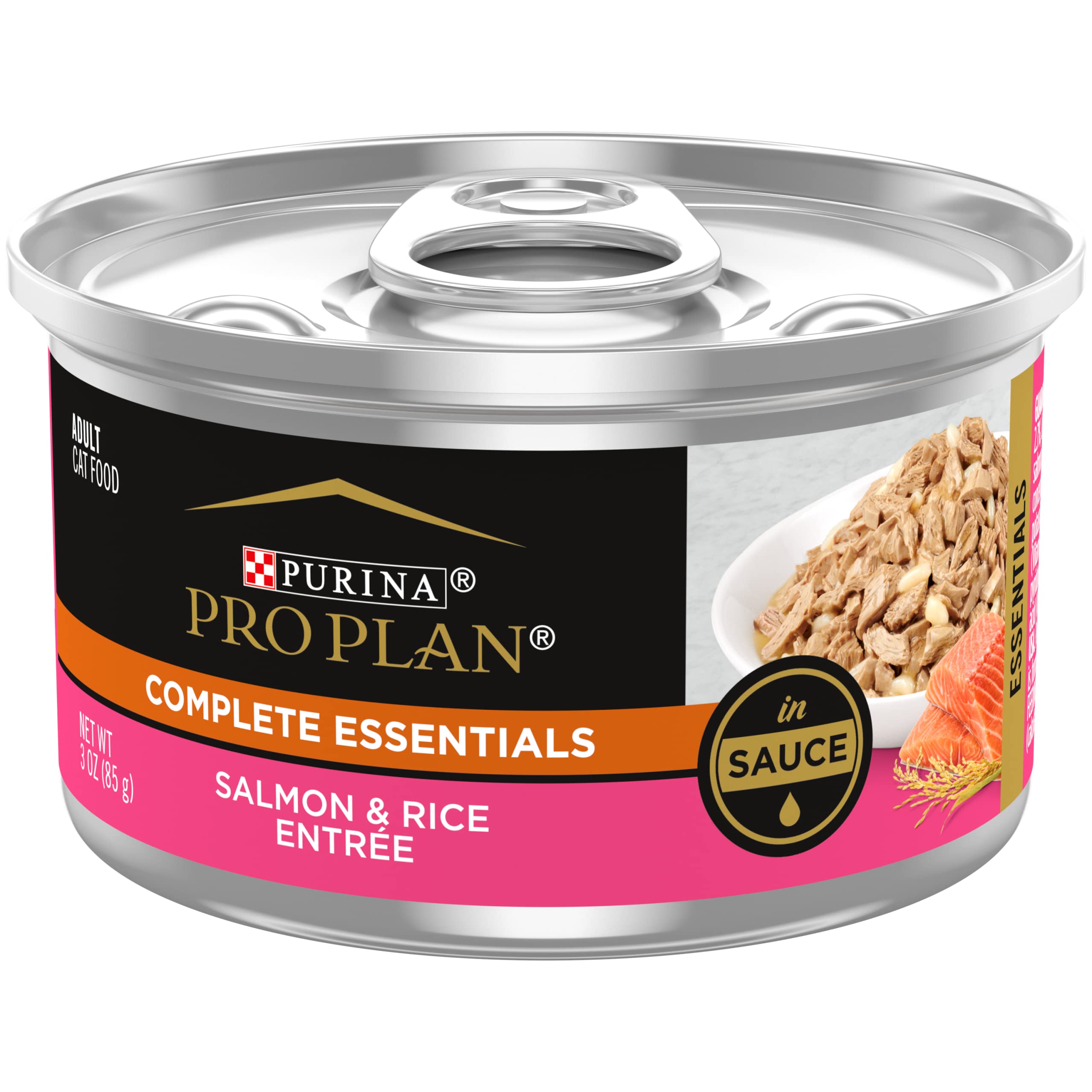 Purina Pro Plan Gravy, Pate, High Protein Wet Cat Food, Complete Essentials Salmon and Rice Entree in Sauce - (Pack of 24) 3 oz.