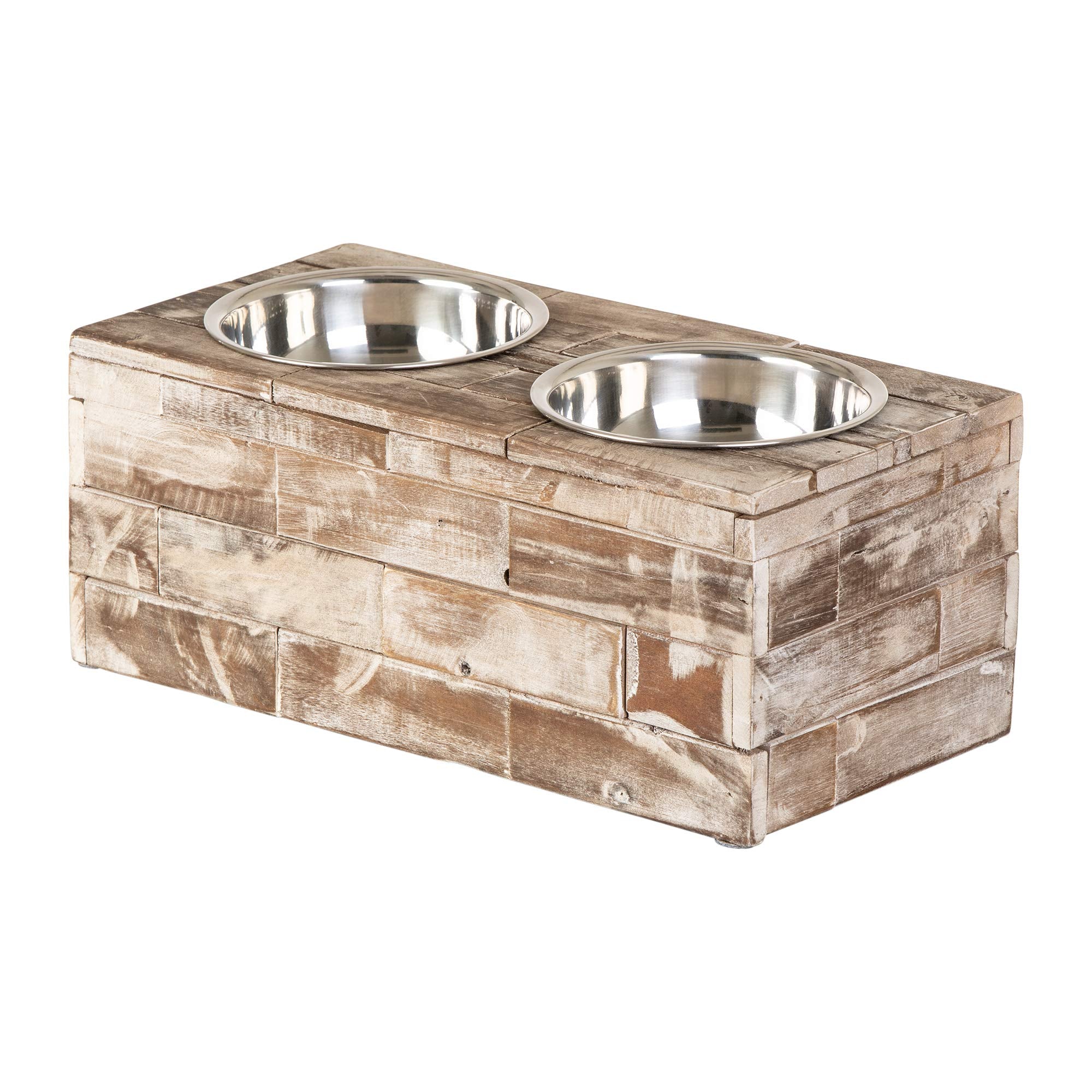 Huntley Equestrian Pet Elevated Dog And Cat Double Bowl Feeder Stainless Steel Bowls (Berjen, Large), Tan, Model:02141