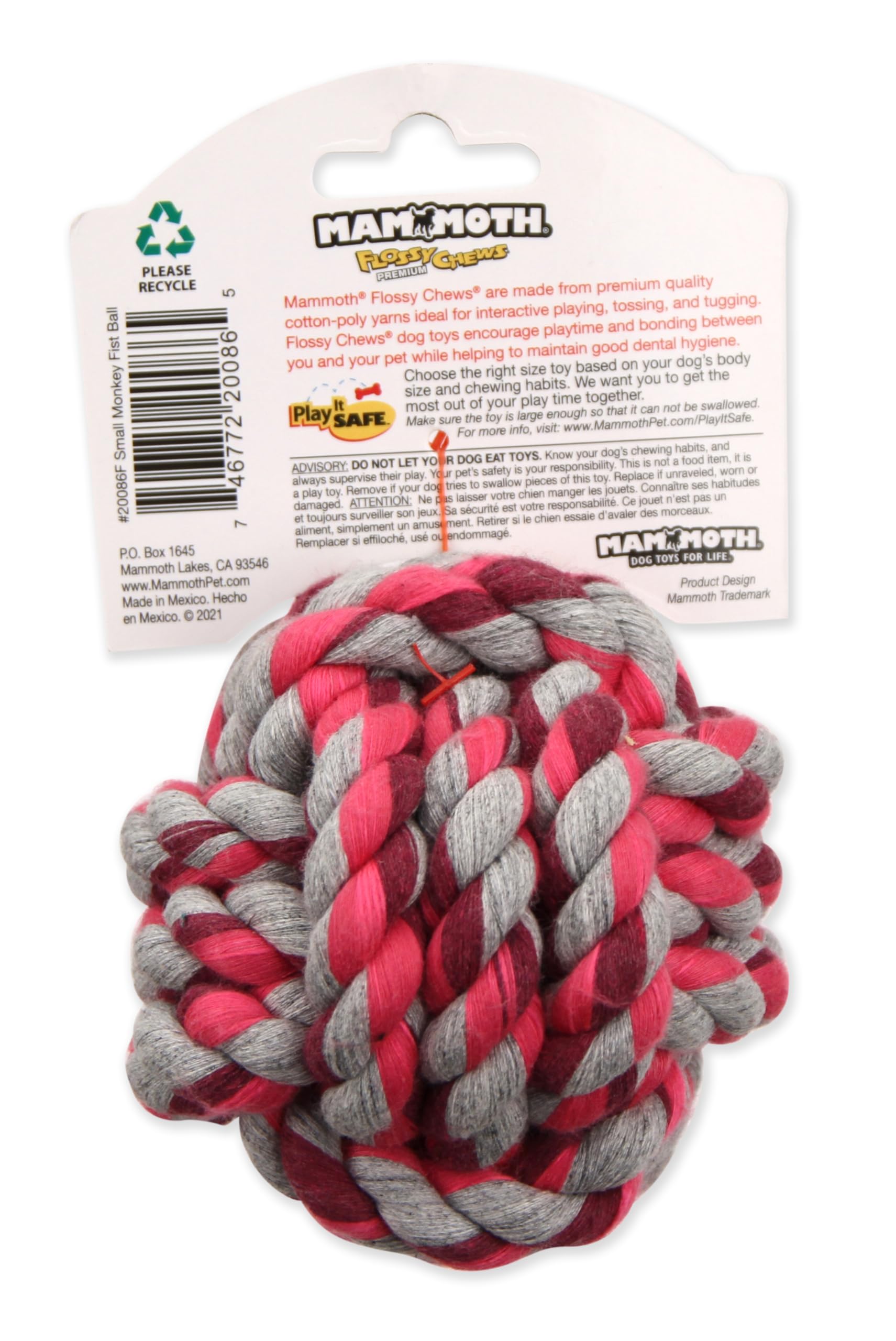 Mammoth Flossy Chews Monkey Fist Ball - Premium Cotton-Poly Rope Ball Toy For Dogs - Interactive Dog Rope Toy - Rope Dog Chew To