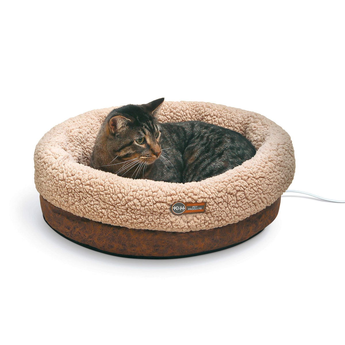 K&H Pet Products Heated Thermo-Snuggle Cup Bomber Indoor Heated Cat Bed, Heated Pet Bed For Indoor Cats And Small Dogs, Thermal 