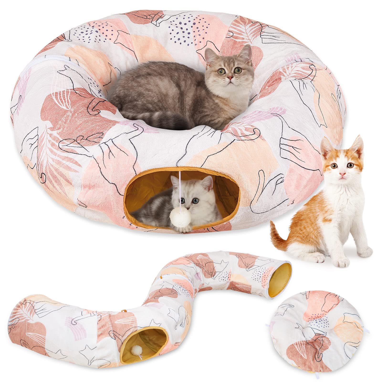 Cat Tunnel Bed, Cat Tunnels Cat Toys For Indoor Cats S-Shape Cat Tube And Cat Donut Tunnel Cave Large Cat Toys Interactive Cat S