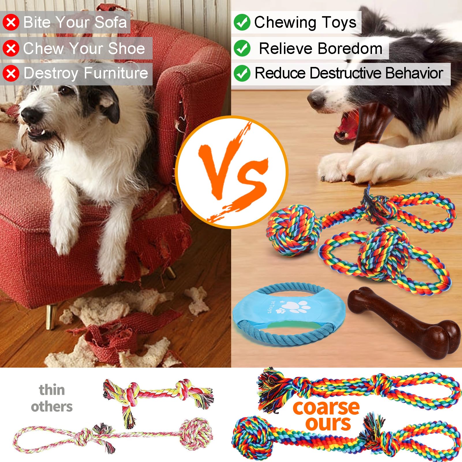Dog Toys For Aggressive Chewers 13 Pack，Indestructible Tug Of War Toys For Small, Medium, Large Dog Breeds , Teeth Cleaning Chew Toys Pet Interactive Rope Toys, Plush With Stuffing Toys For Puppy