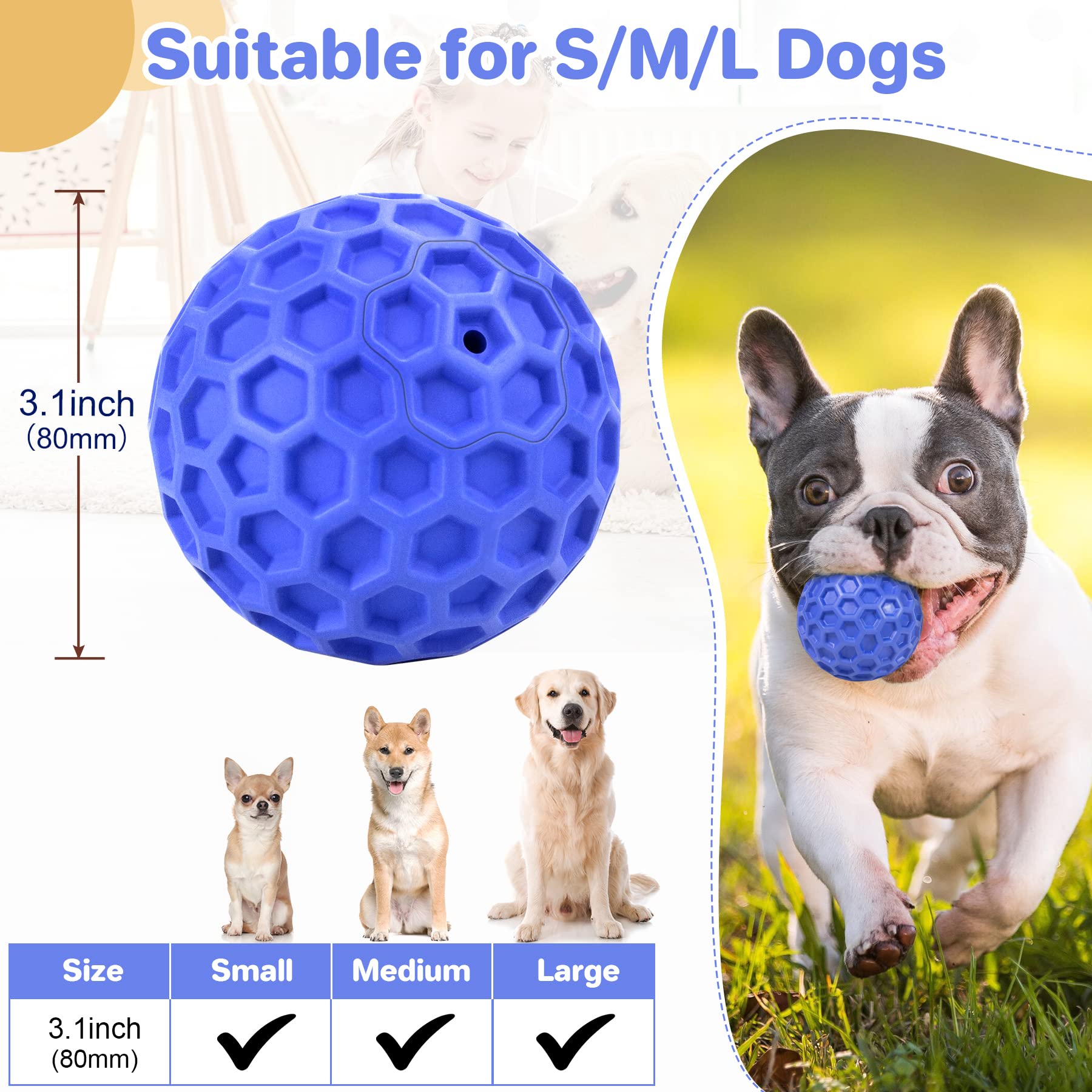 DISSKNIC Indestructible Squeaky Dog Ball, Relieves Anxiety, Cleans Teeth, Interactive Chew Toy for Aggressive Chewers, Dog Toy f
