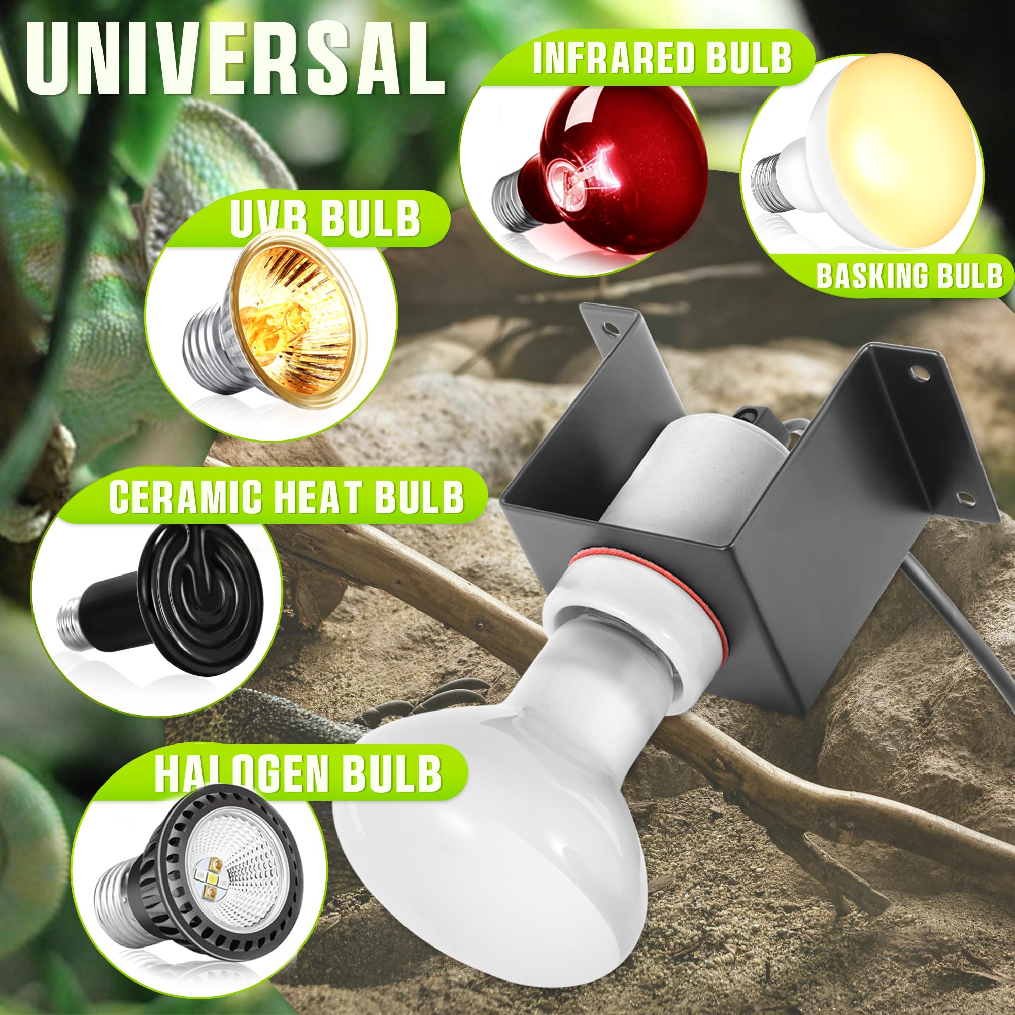 Trakem Reptile Ceramic Socket, Heat Lamp Holder For Terrariums And Vivariums, Gecko Lizard Heat Lamp Bracket Light Fixture, Bulb