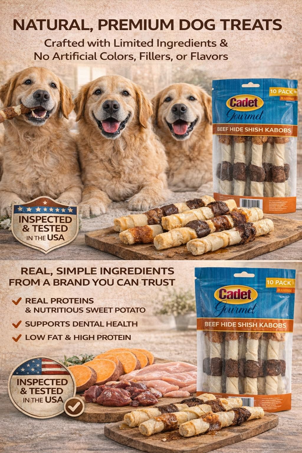 Cadet X-Large Dog Treat, 4-in-1 Beef Hide Shish Kabobs, 10 ct