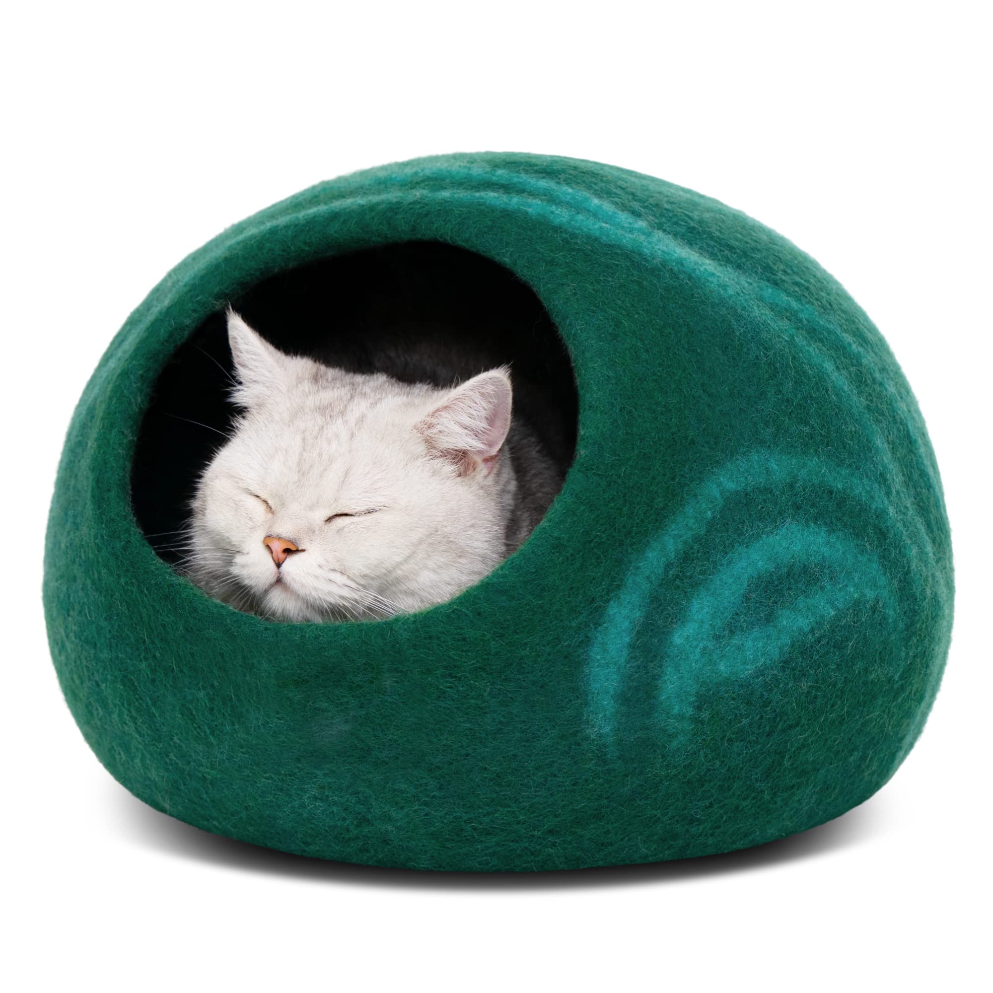 Meowfia Cat Cave - Premium Felt Cat Bed For Indoor Cats, Handmade 100% Merino Wool (Dark Shades) (Large, Emerald)